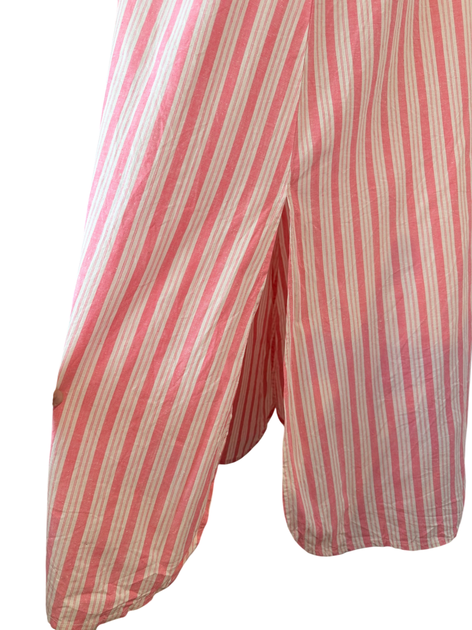 1980s Anna Maria Righetti Pink & White Striped Caftan with Patchwork Appliqué