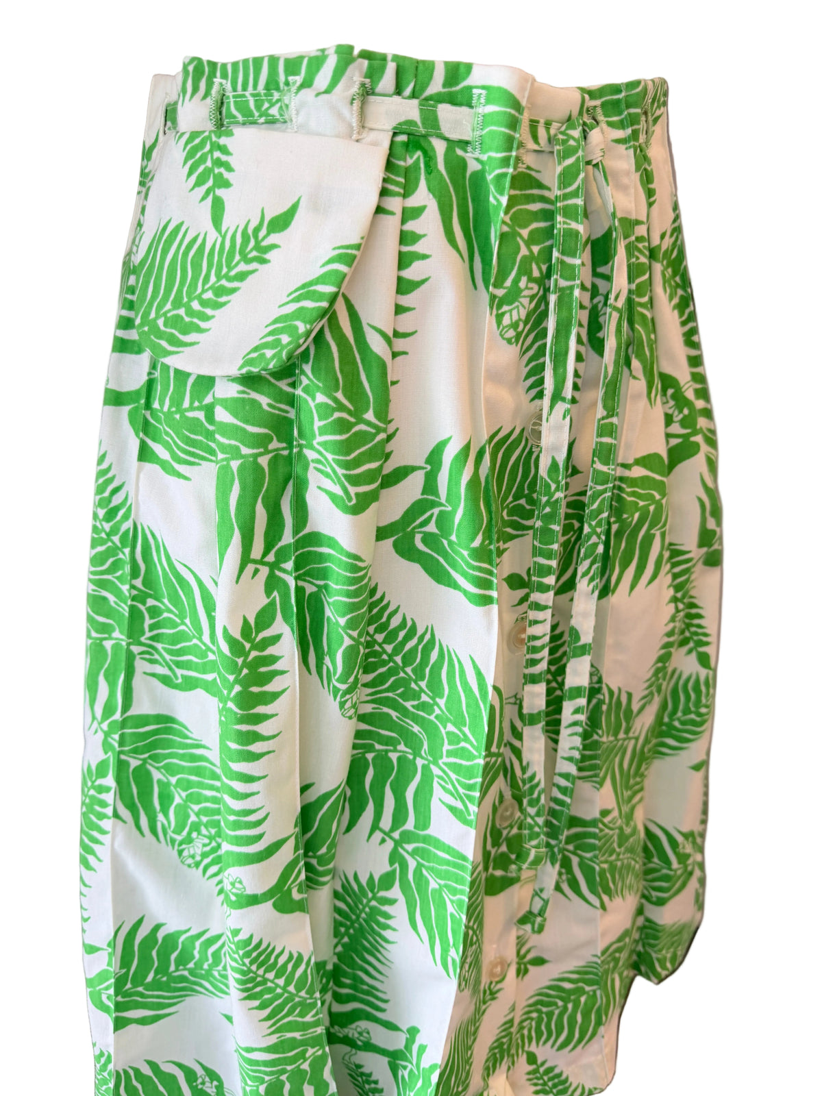 1970s Julia Montgomery Frog Tog Pleated Button-Front Fern Print Skort