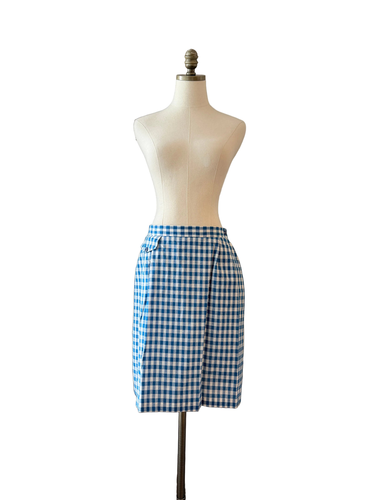 1960s David Smith Blue & White Gingham Skort with Side-Button Waist