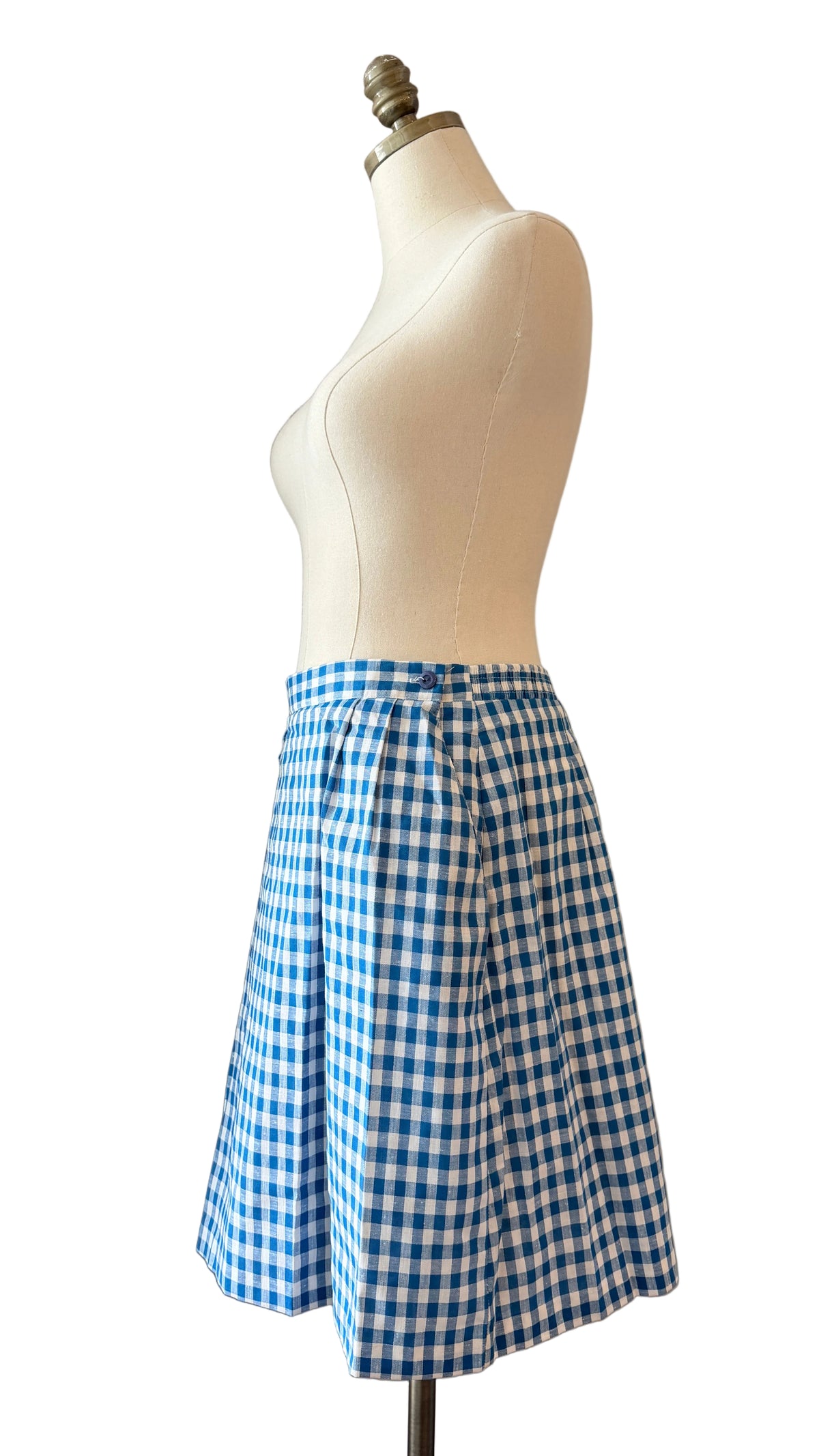 1960s David Smith Blue & White Gingham Skort with Side-Button Waist