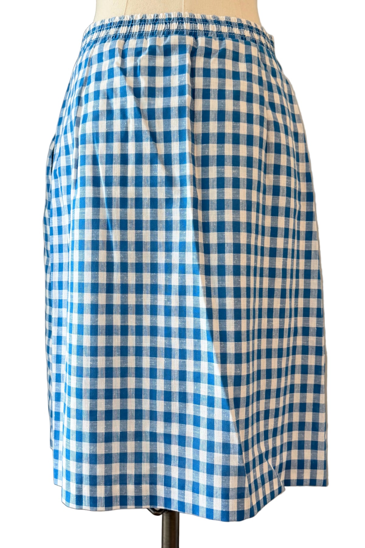1960s David Smith Blue & White Gingham Skort with Side-Button Waist