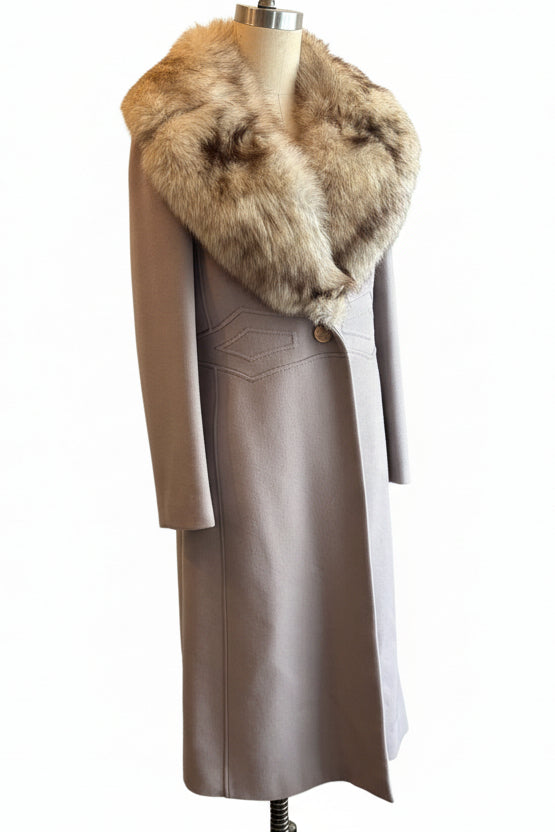 1950s Werly Paris Grey Wool Coat with Arctic Fox Removable Fur Collar