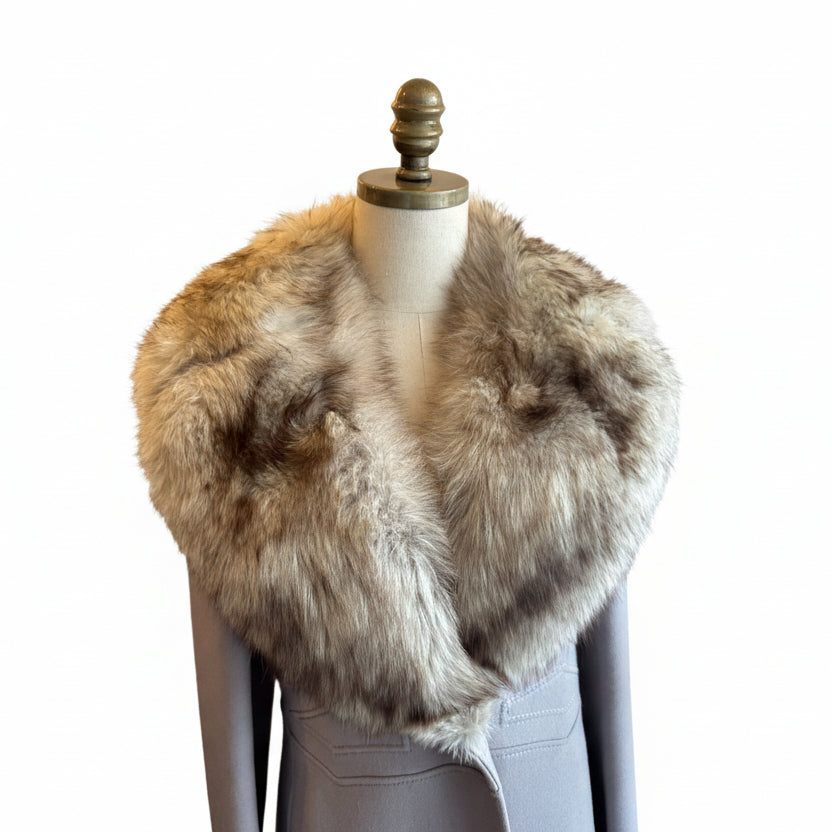 1950s Werly Paris Grey Wool Coat with Arctic Fox Removable Fur Collar