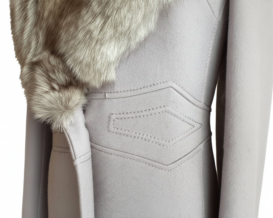 1950s Werly Paris Grey Wool Coat with Arctic Fox Removable Fur Collar