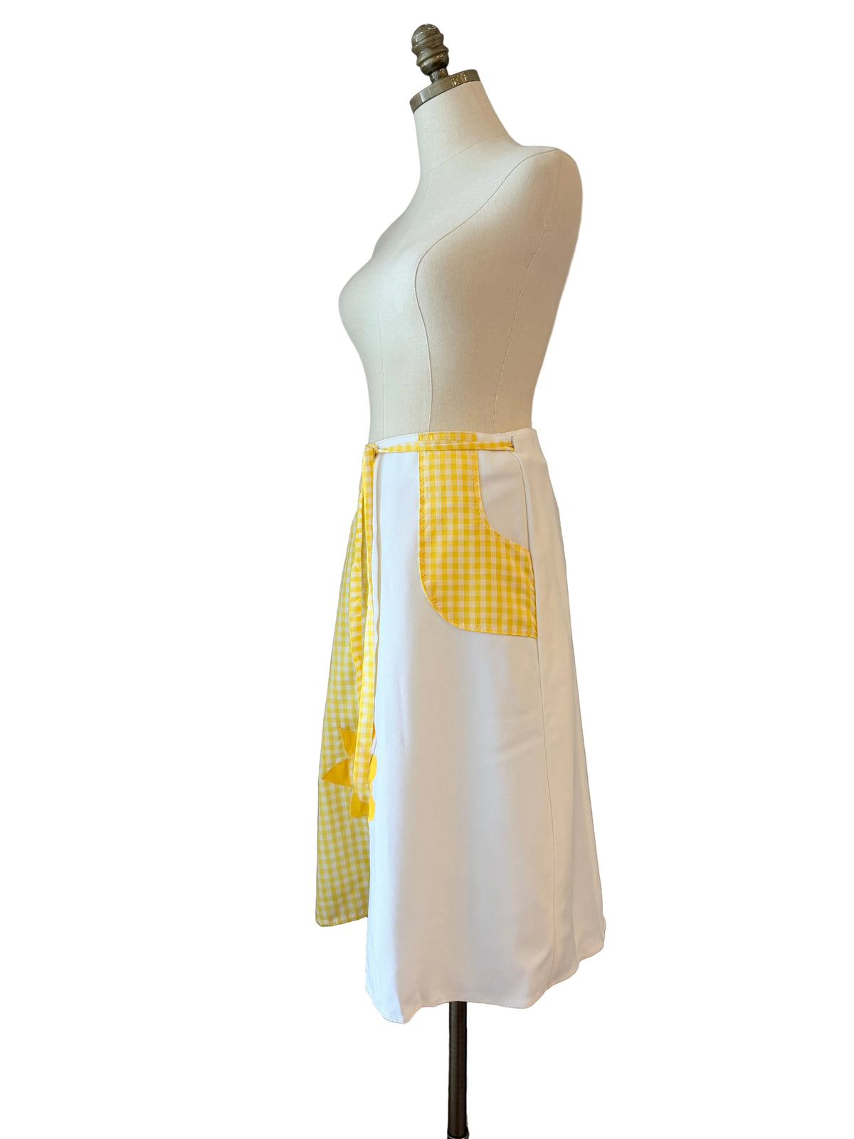 1960s Maureen Peña Original Yellow & White Gingham Wrap Skirt with Sun Appliqué