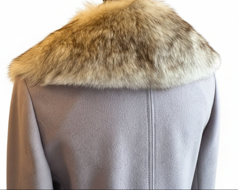 1950s Werly Paris Grey Wool Coat with Arctic Fox Removable Fur Collar