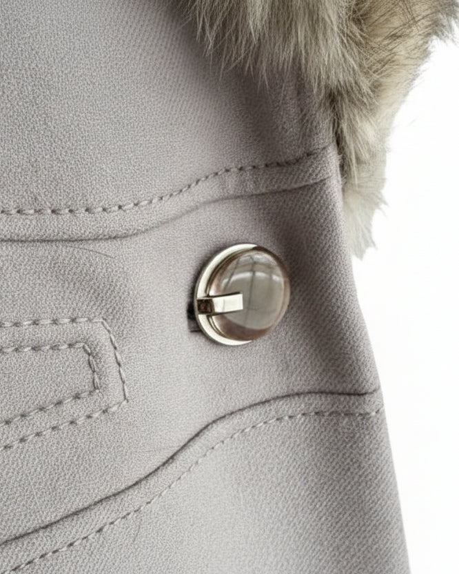 1950s Werly Paris Grey Wool Coat with Arctic Fox Removable Fur Collar