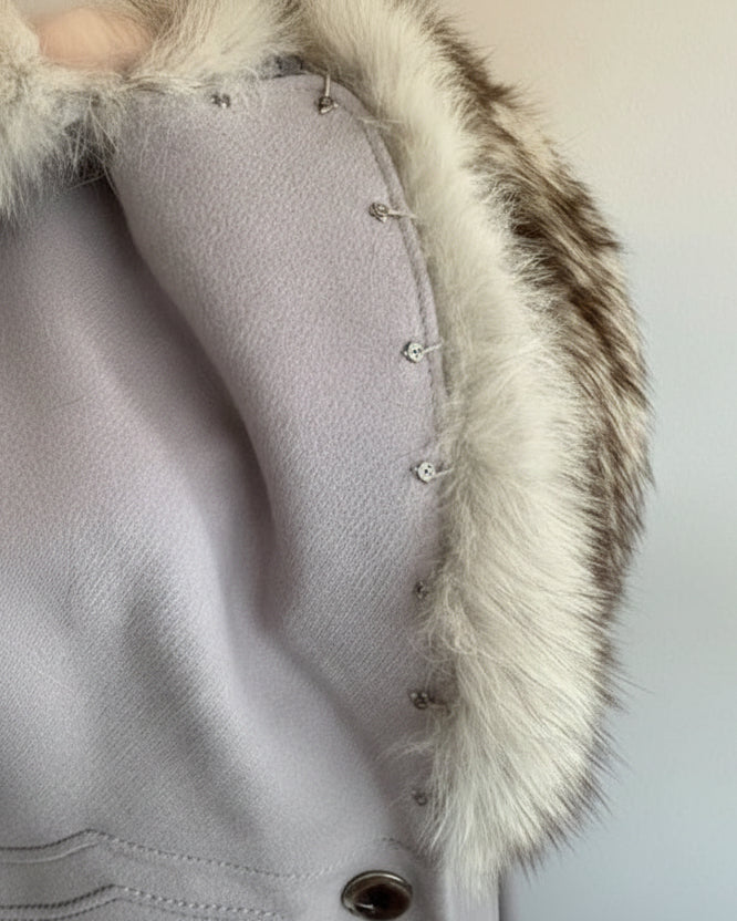1950s Werly Paris Grey Wool Coat with Arctic Fox Removable Fur Collar