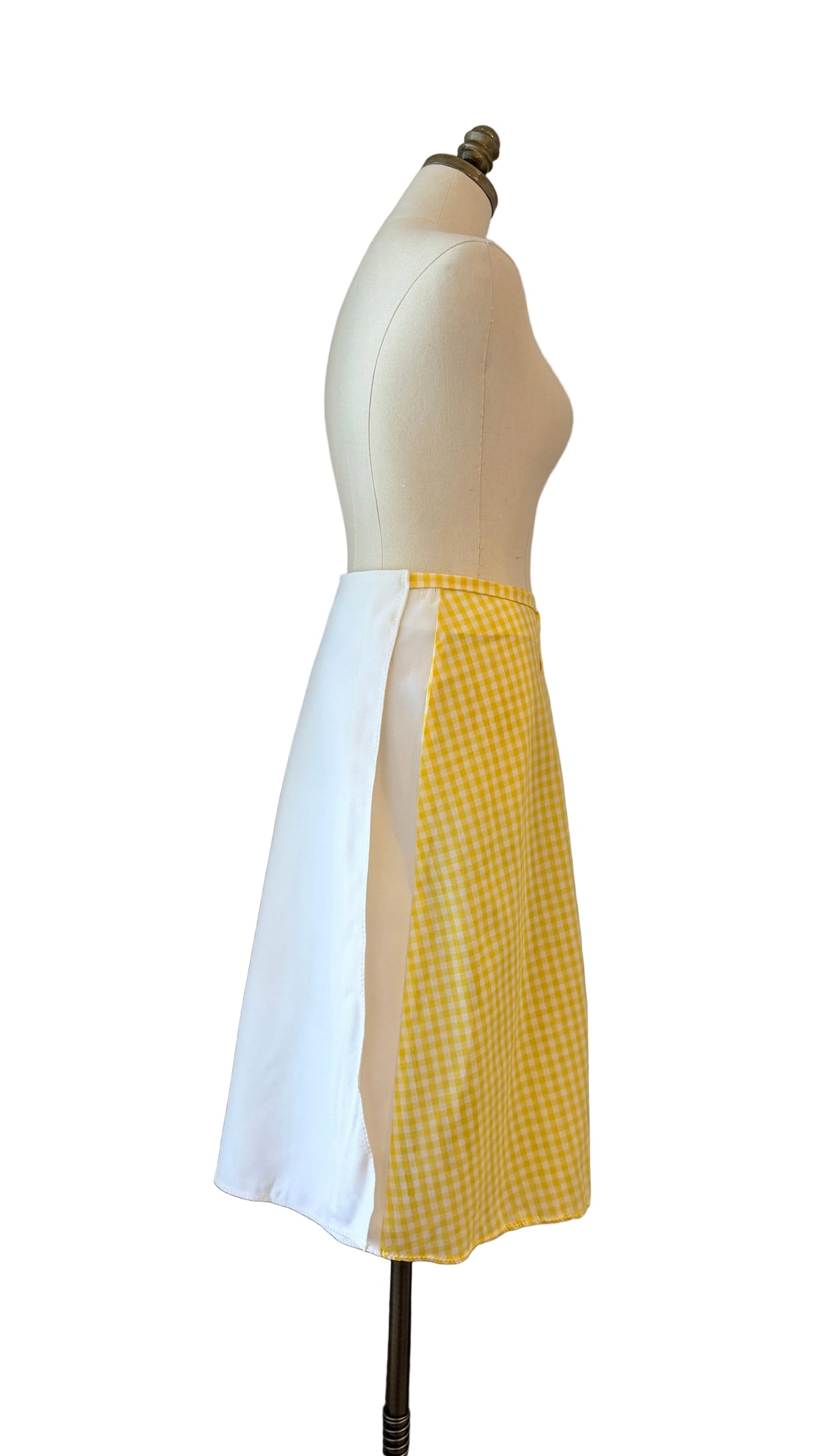 1960s Maureen Peña Original Yellow & White Gingham Wrap Skirt with Sun Appliqué