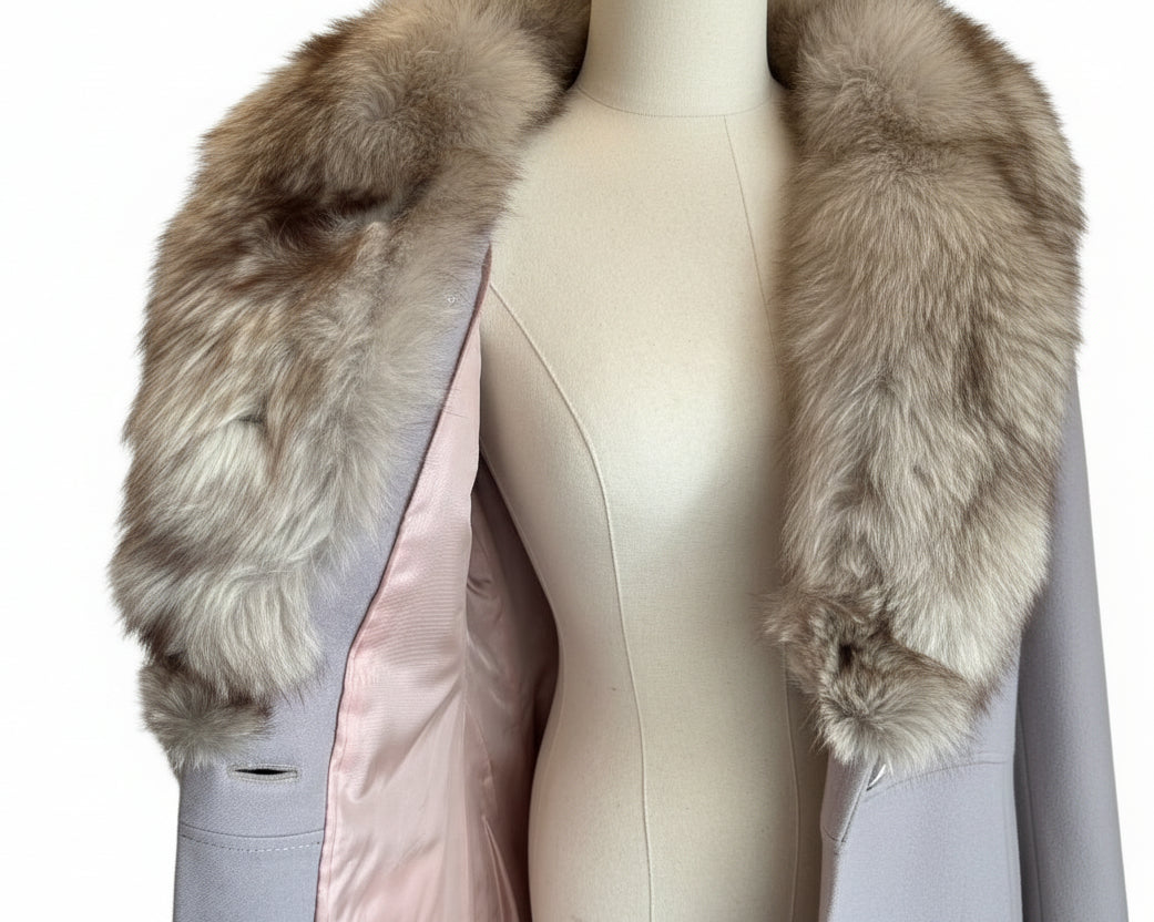1950s Werly Paris Grey Wool Coat with Arctic Fox Removable Fur Collar