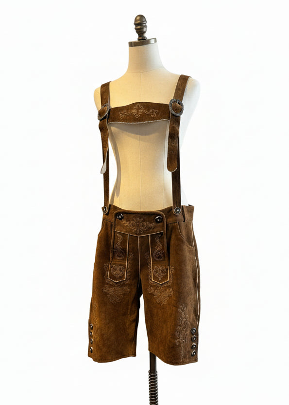 1970s Traditional Men’s Suede Lederhosen with Embroidered Details
