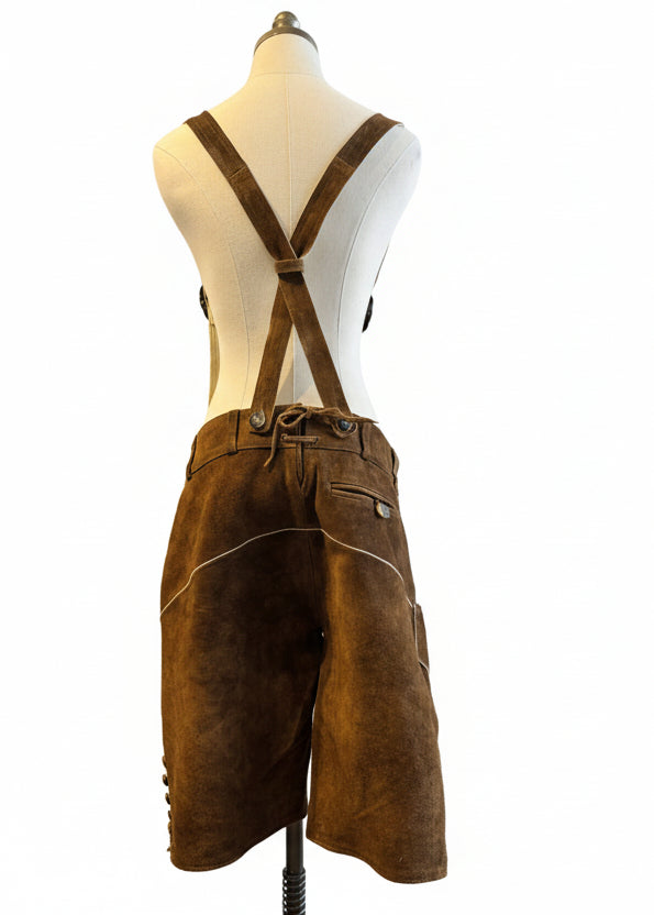 1970s Traditional Men’s Suede Lederhosen with Embroidered Details