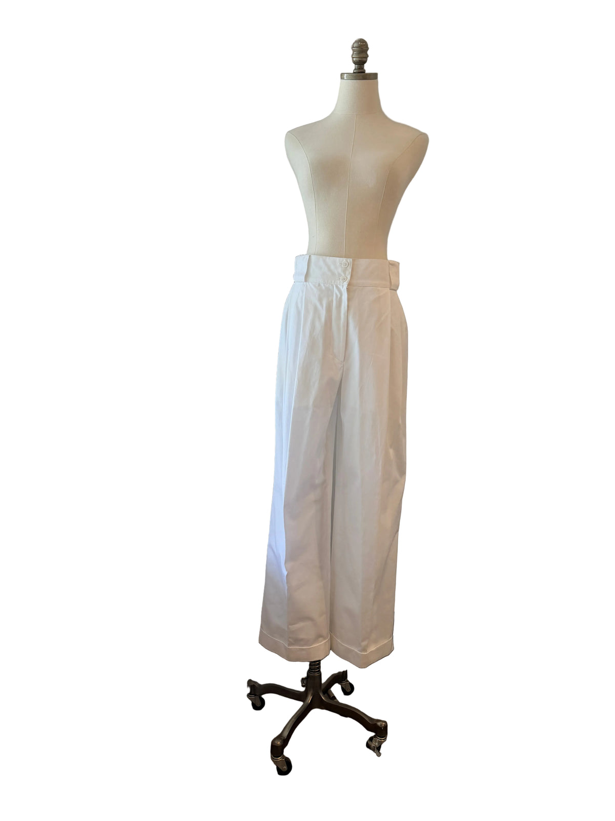 1980s Christian Lacroix White Pleat-Front Cuffed Wide-Leg Pants