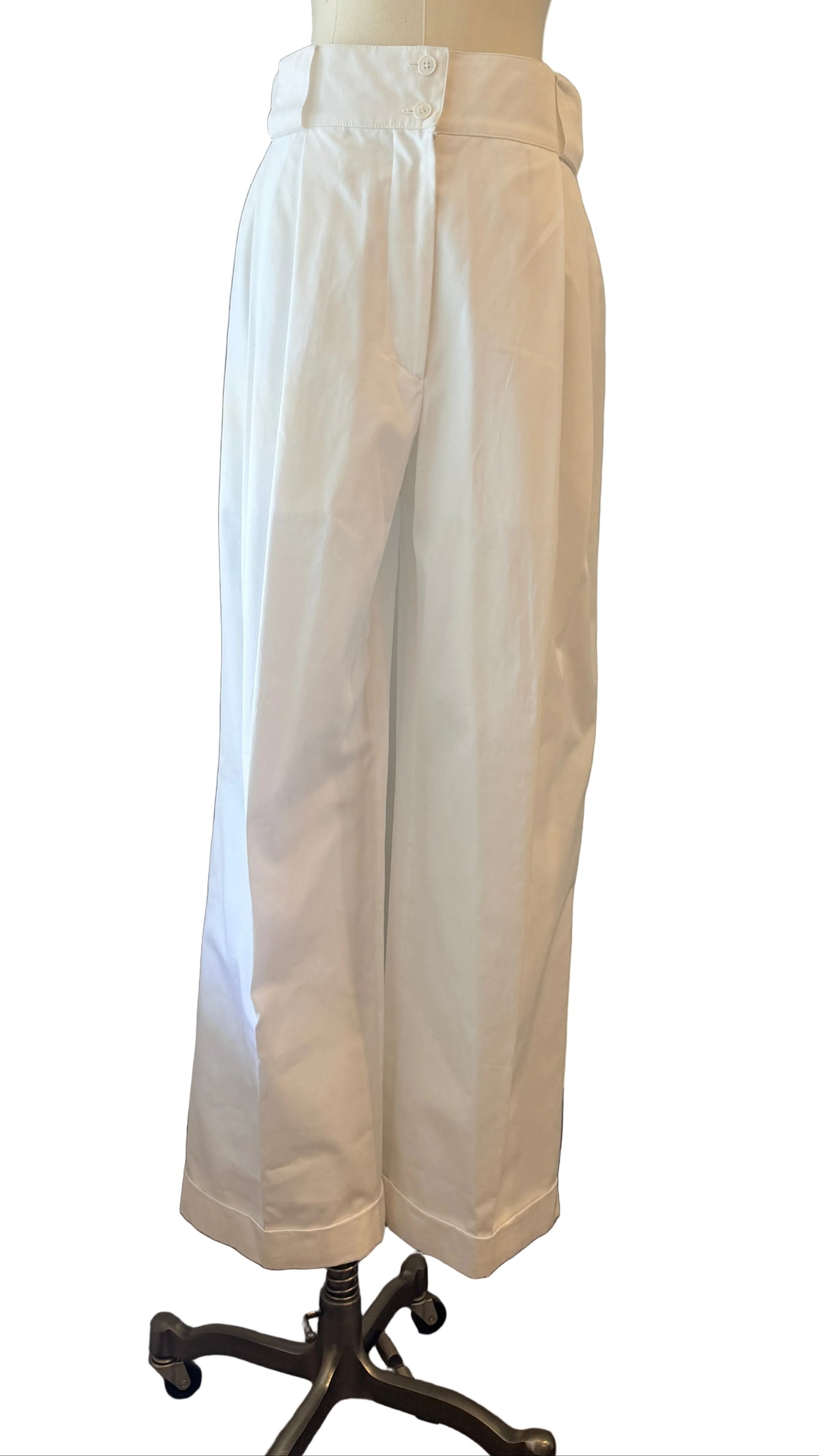 1980s Christian Lacroix White Pleat-Front Cuffed Wide-Leg Pants