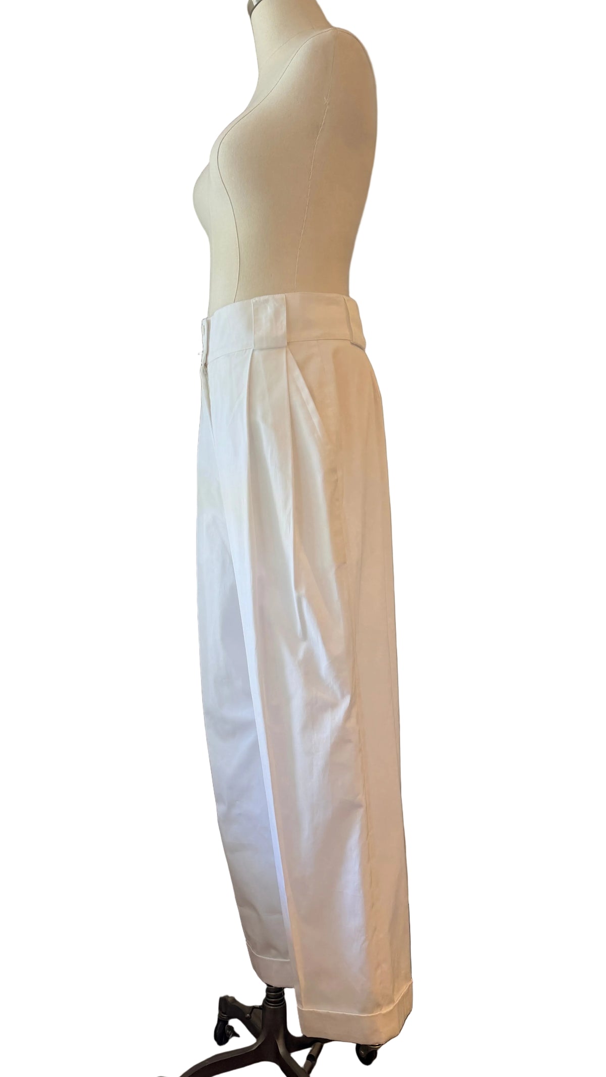 1980s Christian Lacroix White Pleat-Front Cuffed Wide-Leg Pants