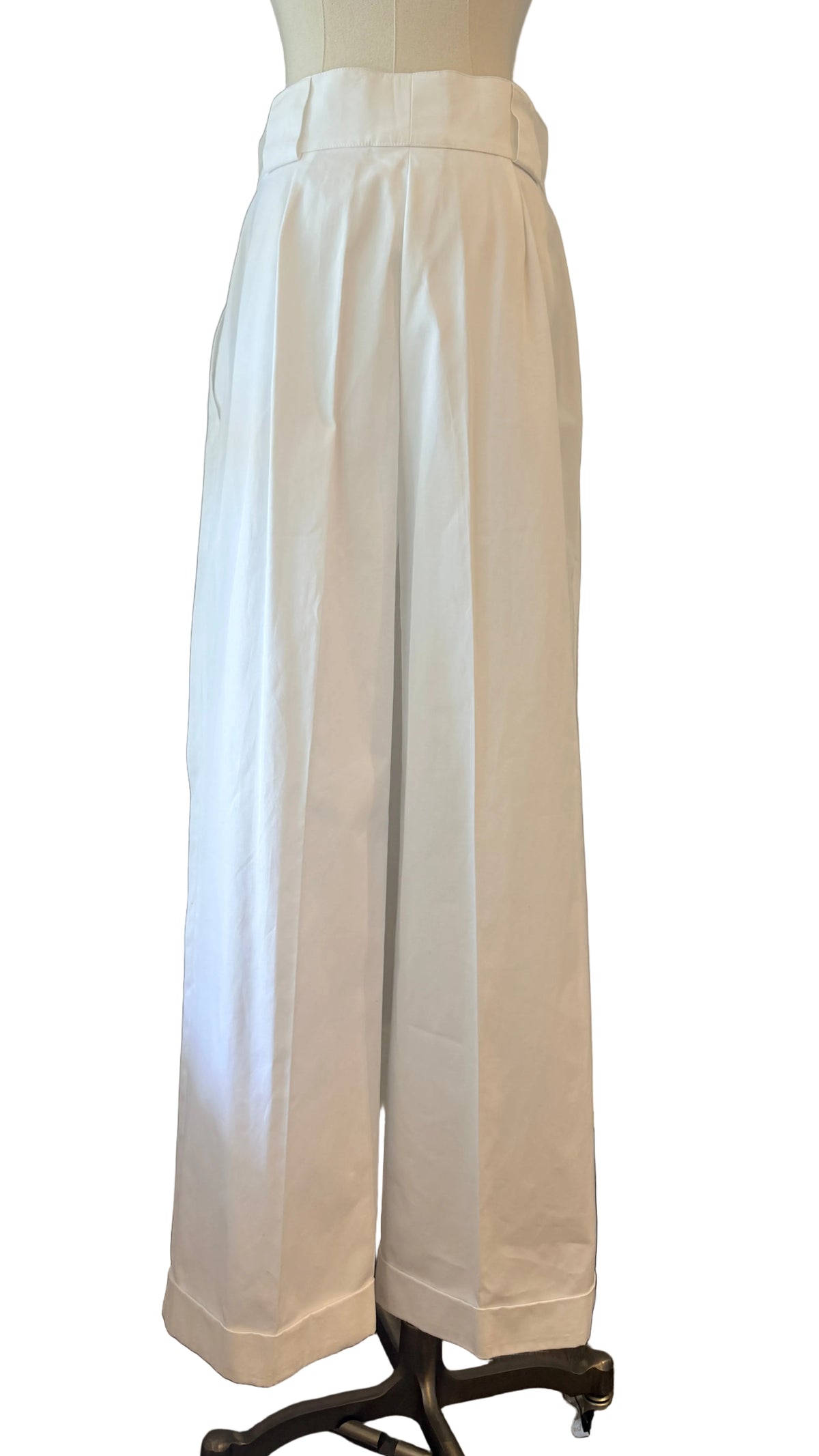 1980s Christian Lacroix White Pleat-Front Cuffed Wide-Leg Pants