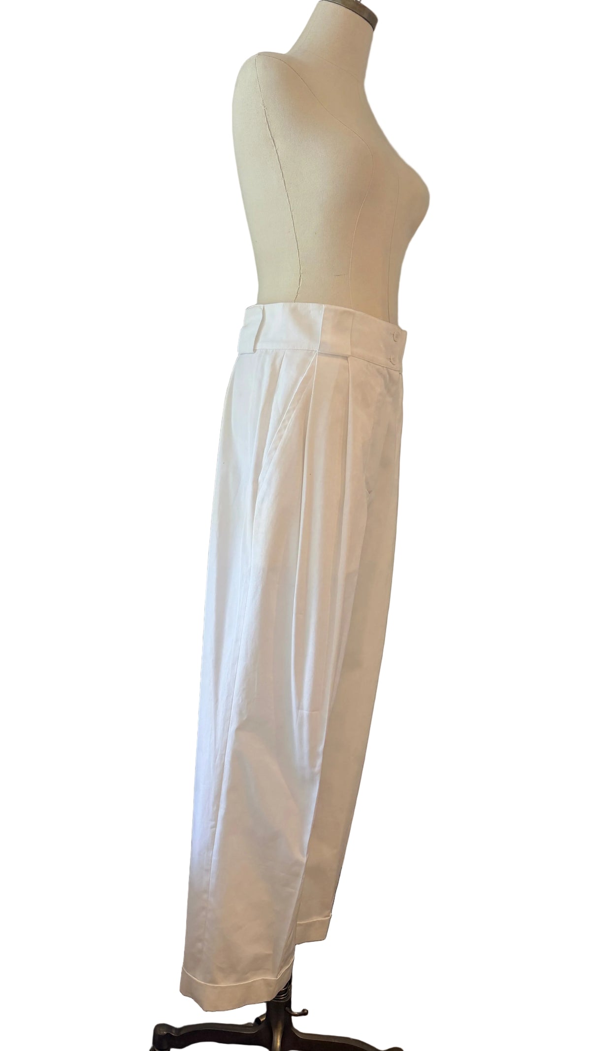 1980s Christian Lacroix White Pleat-Front Cuffed Wide-Leg Pants