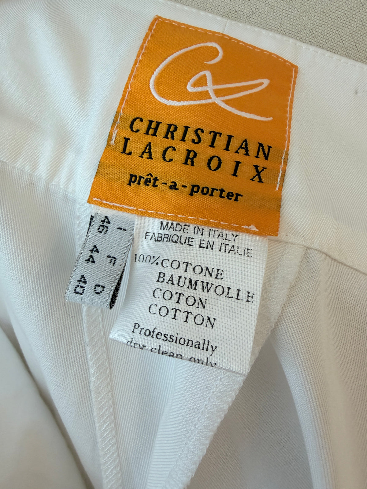1980s Christian Lacroix White Pleat-Front Cuffed Wide-Leg Pants