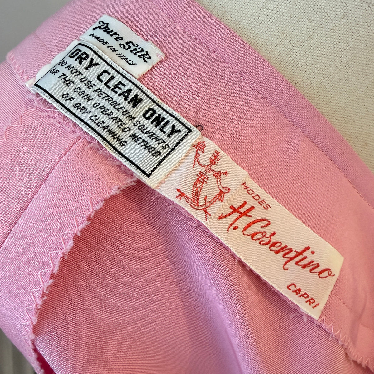 1970s Modes H. Cosentino Capri Pink Silk Low-Rise Straight-Leg Pants