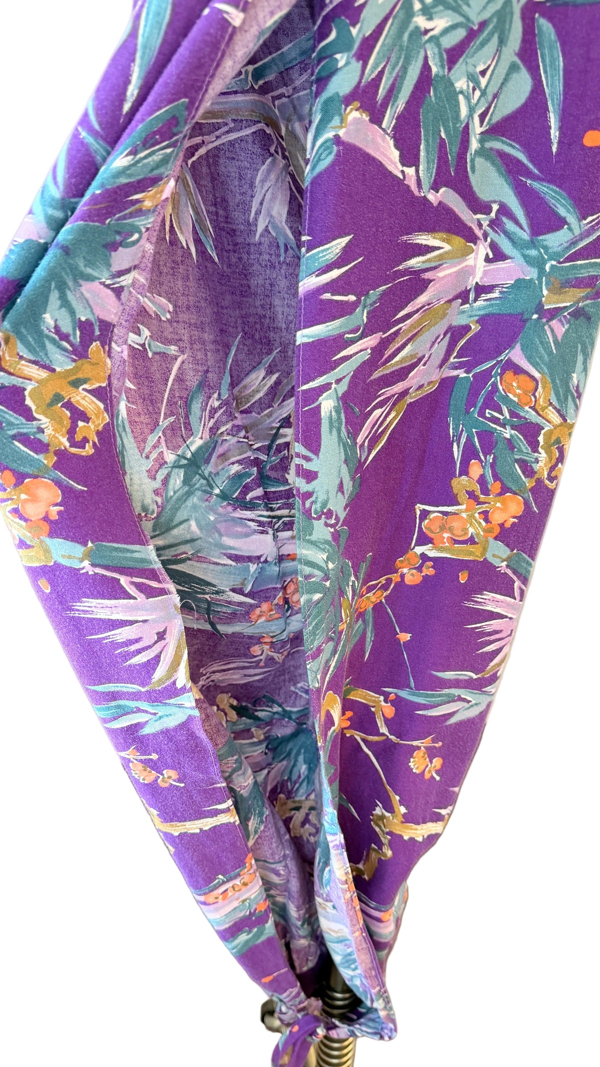 1960s Sports Paige Purple Tropical Print Cotton Wrap Harem Pants