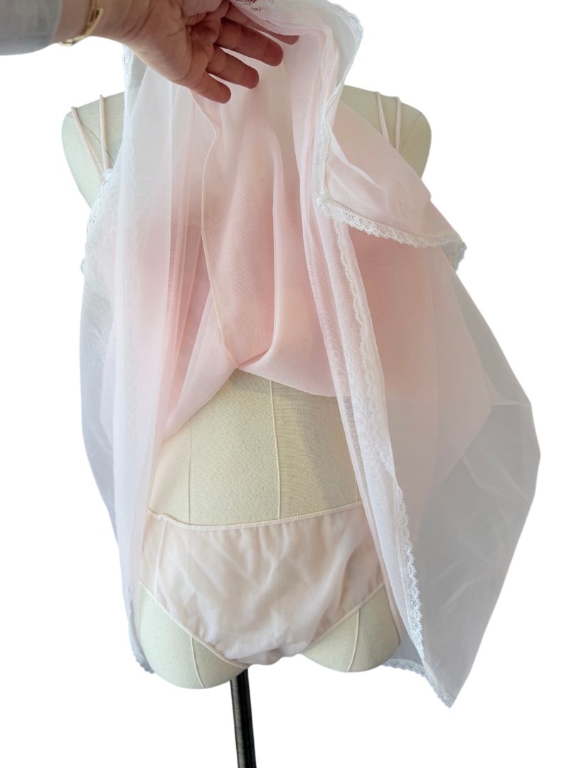 1950s Olga Pink Chiffon Babydoll Peignoir Set (2-Piece)