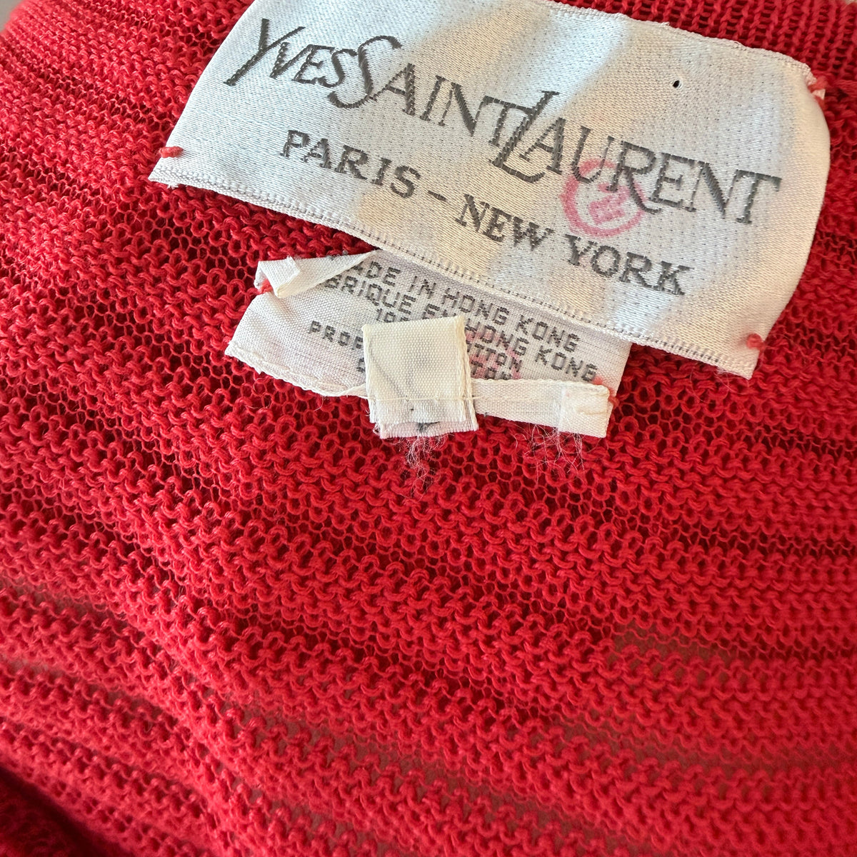 1970s Yves Saint Laurent Red Open-Knit Off-the-Shoulder Ruffle Top
