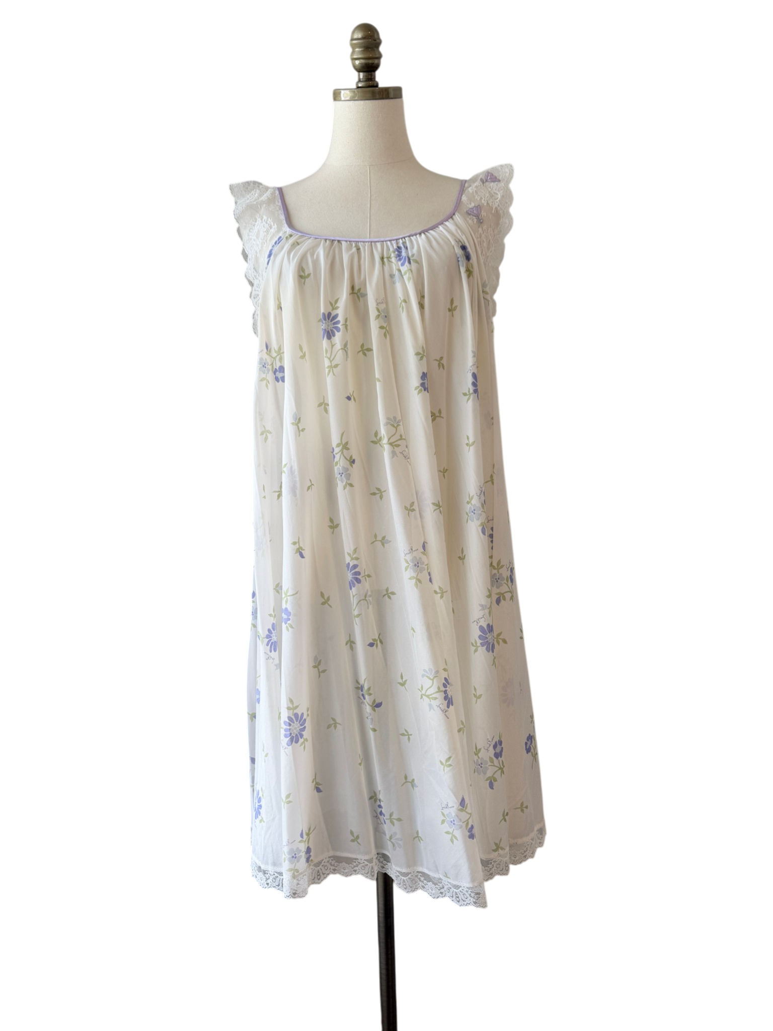 1960s Claire Sandra by Lucie Ann Floral Babydoll Nightgown with Ruffle Shoulders