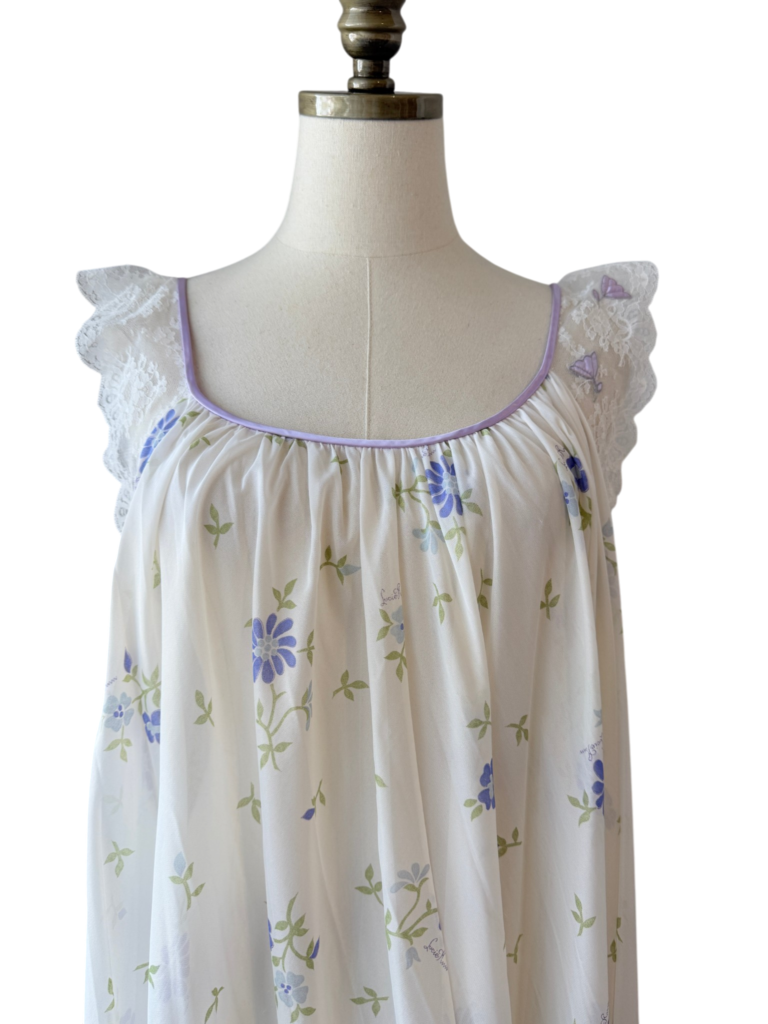 1960s Claire Sandra by Lucie Ann Floral Babydoll Nightgown with Ruffle Shoulders