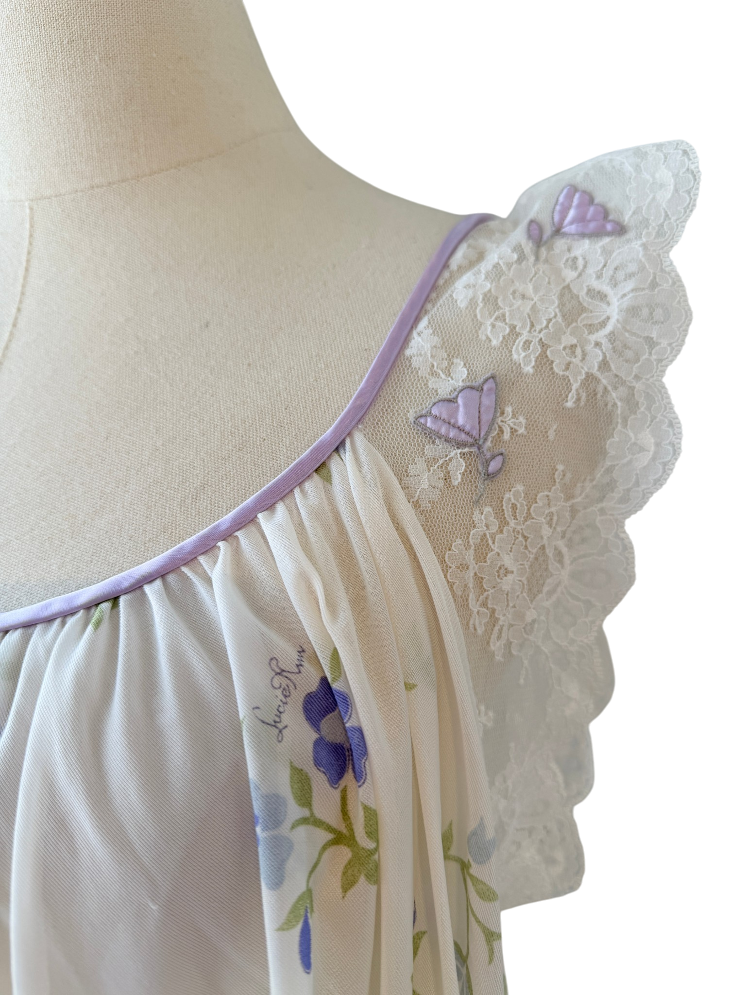 1960s Claire Sandra by Lucie Ann Floral Babydoll Nightgown with Ruffle Shoulders
