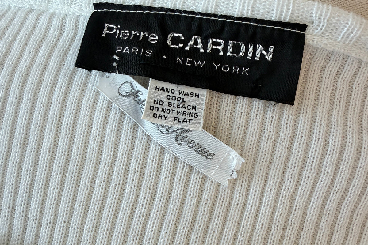 1970s Pierre Cardin White Ribbed Short-Sleeve Sweater Tee with Logo