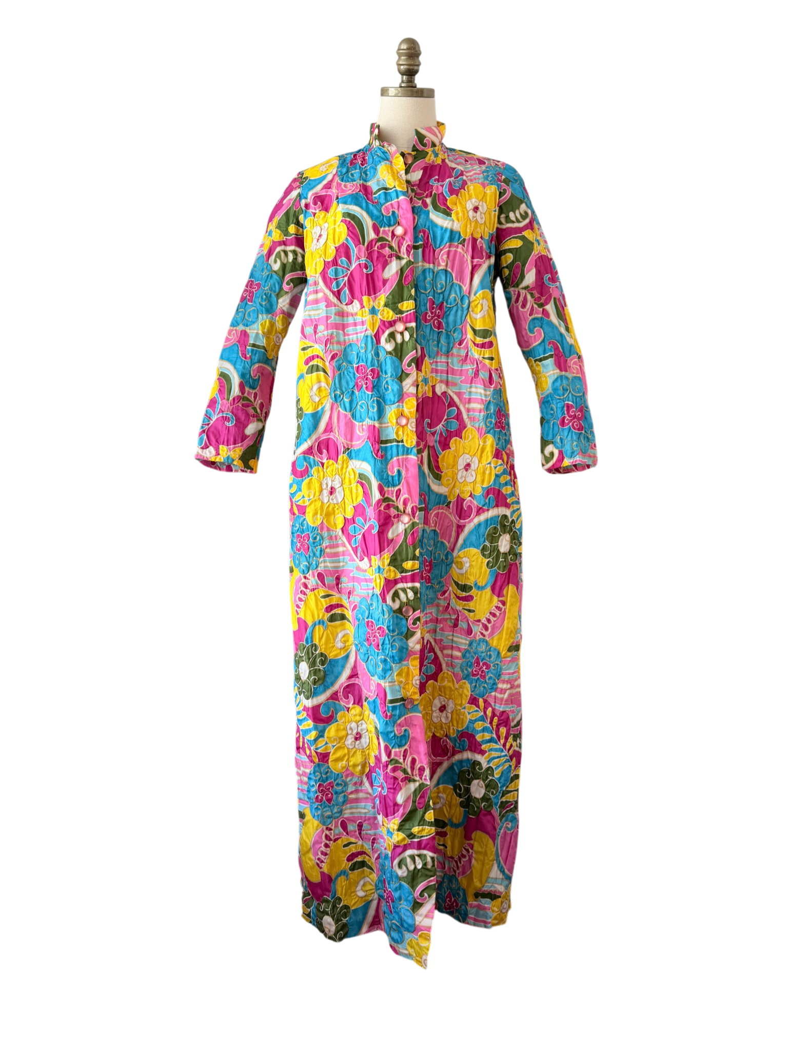 1960s Saks Fifth Avenue Colorful Floral Button-Front House Coat