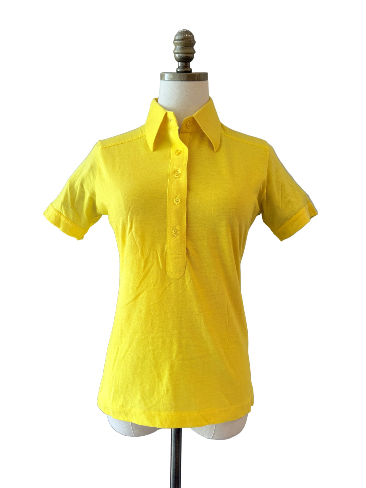 1960s Leon Levin Yellow Cotton 3/4 Button-Front Short-Sleeve Polo Shirt