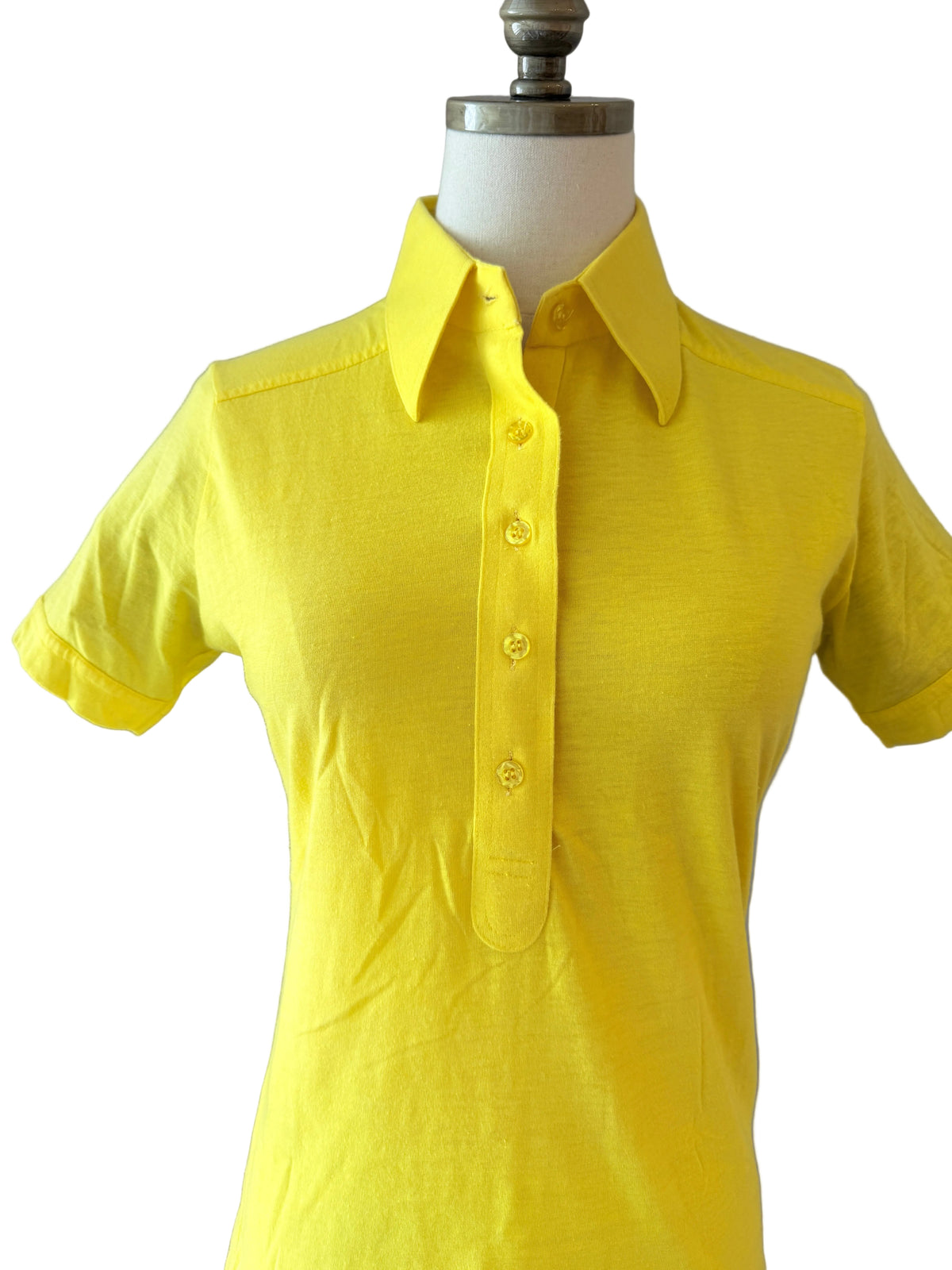 1960s Leon Levin Yellow Cotton 3/4 Button-Front Short-Sleeve Polo Shirt