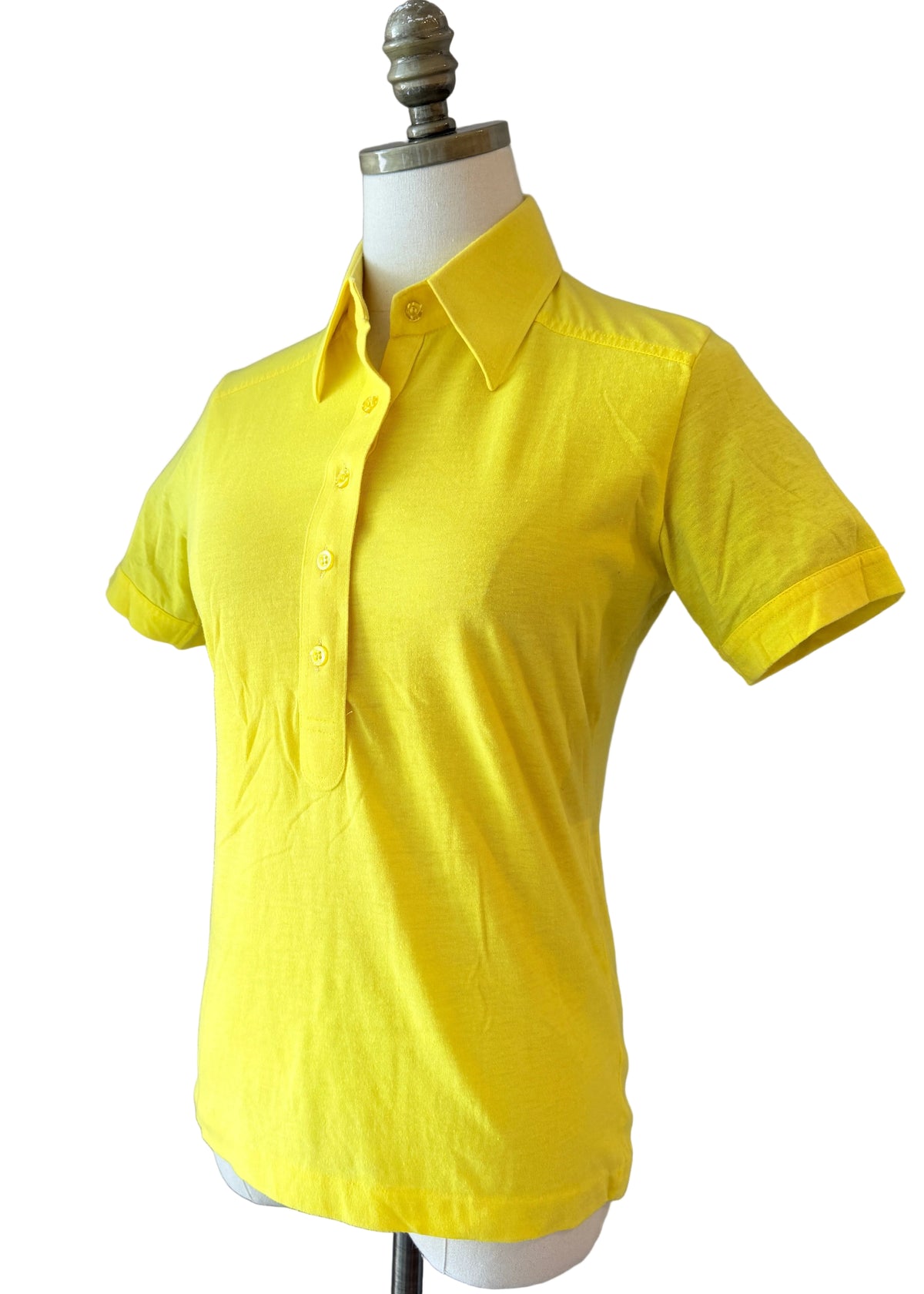 1960s Leon Levin Yellow Cotton 3/4 Button-Front Short-Sleeve Polo Shirt