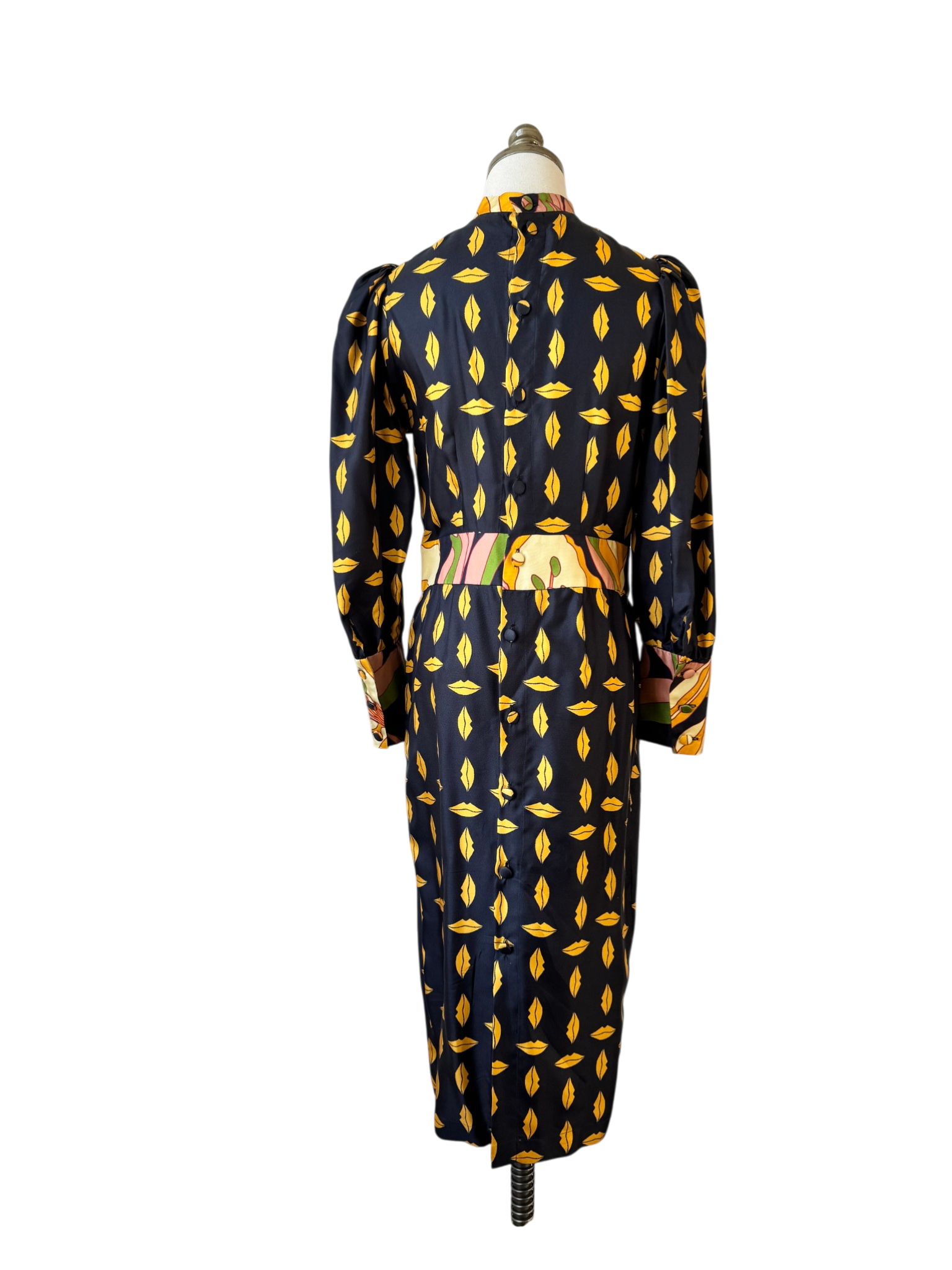 La Prestic Ouiston Silk Black Dress with Button Back and Cummerbund Waist