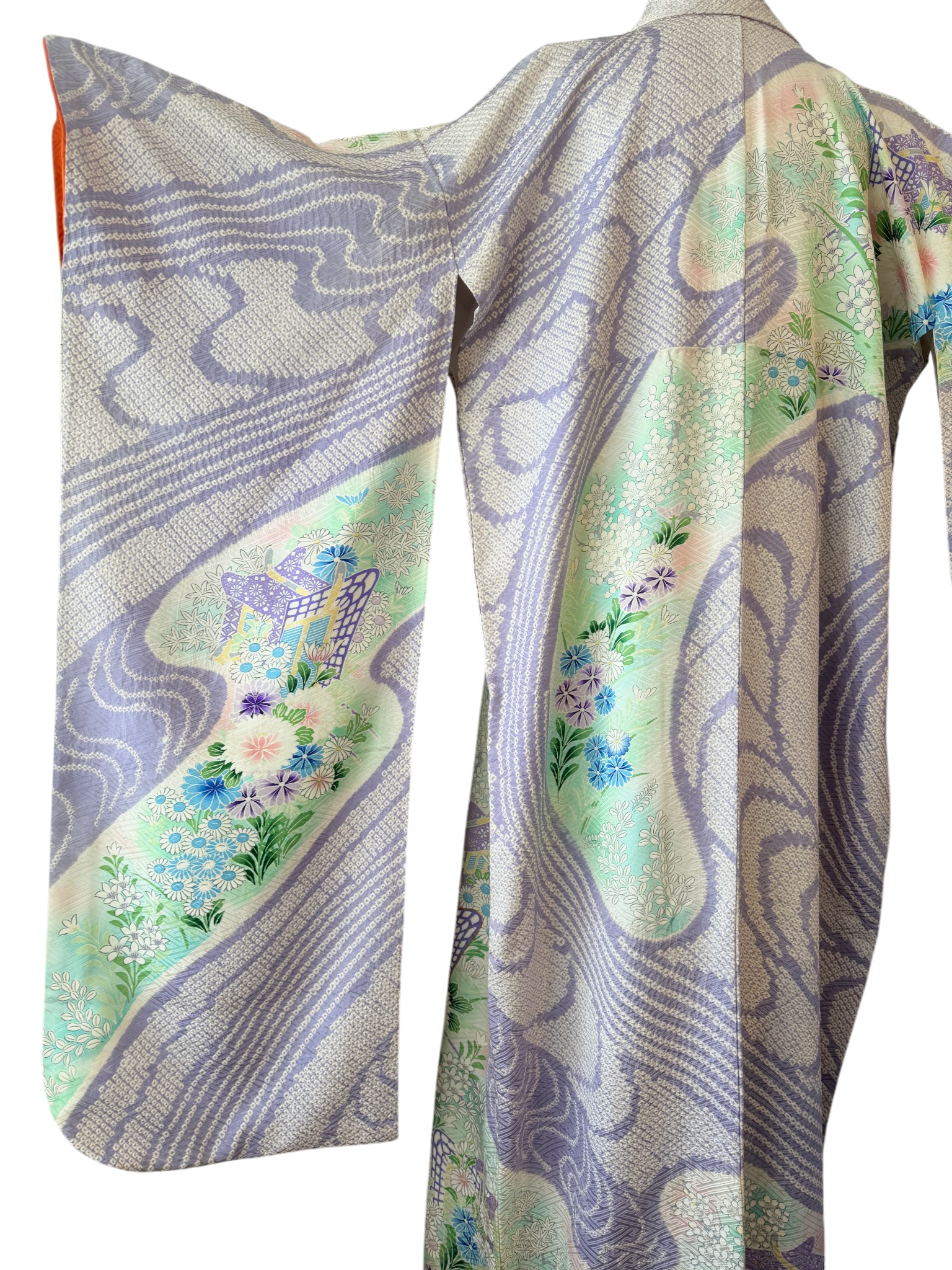 1950s Lavender Silk Floral Traditional Kimono