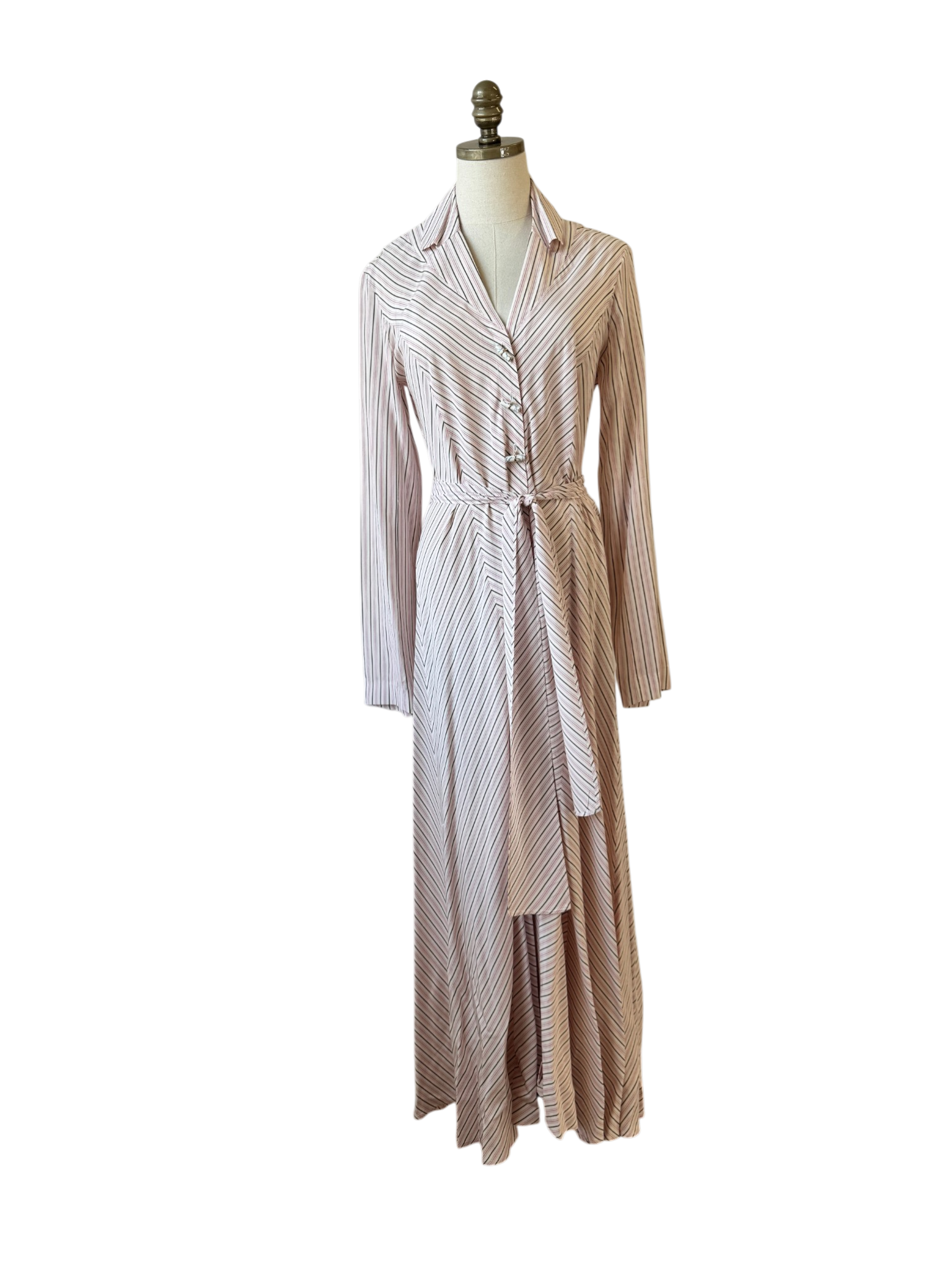 Gabriela Hearst Silk Striped Shirt Dress with Toggle Buttons &amp; Tie Waist