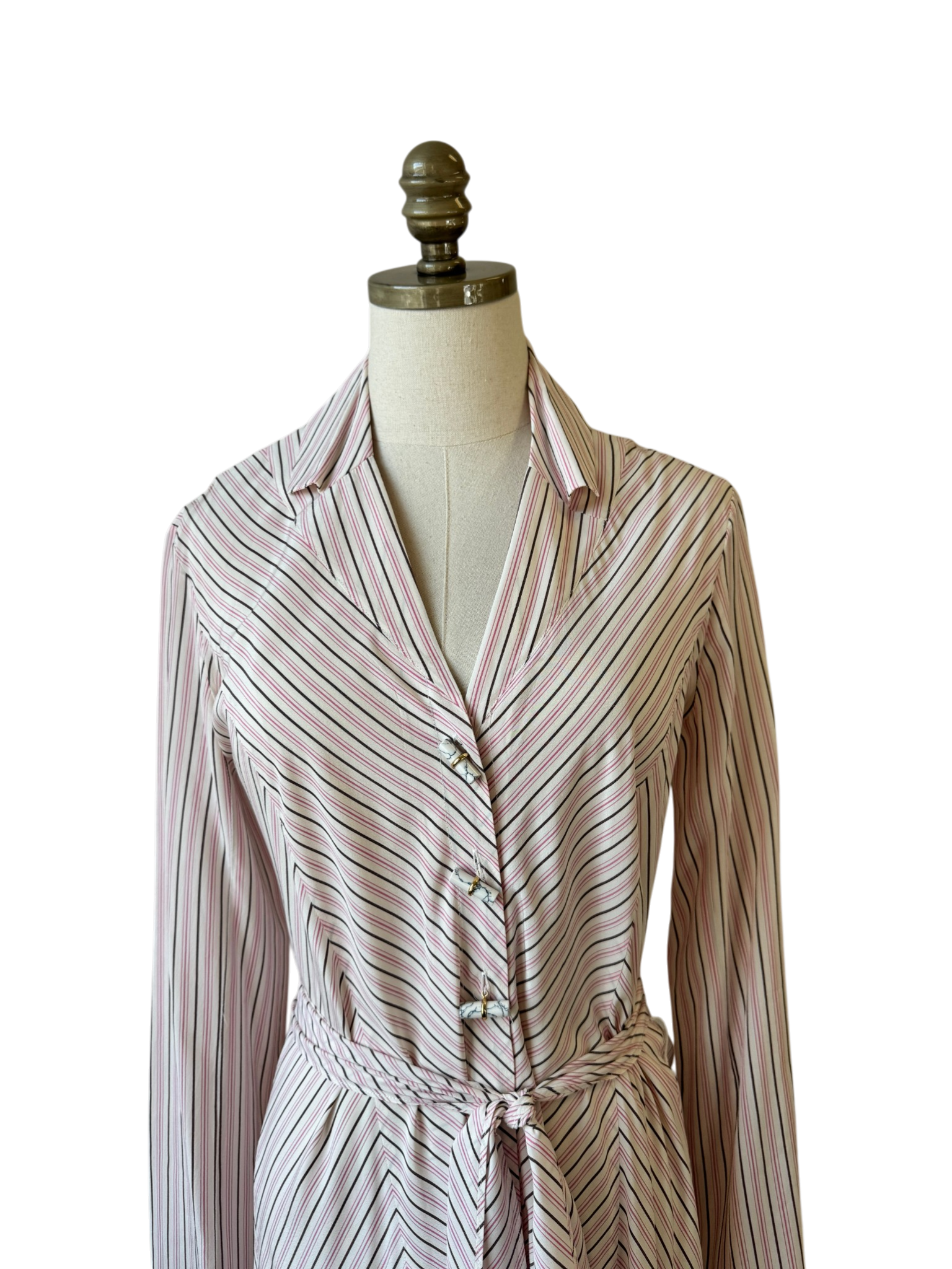 Gabriela Hearst Silk Striped Shirt Dress with Toggle Buttons &amp; Tie Waist