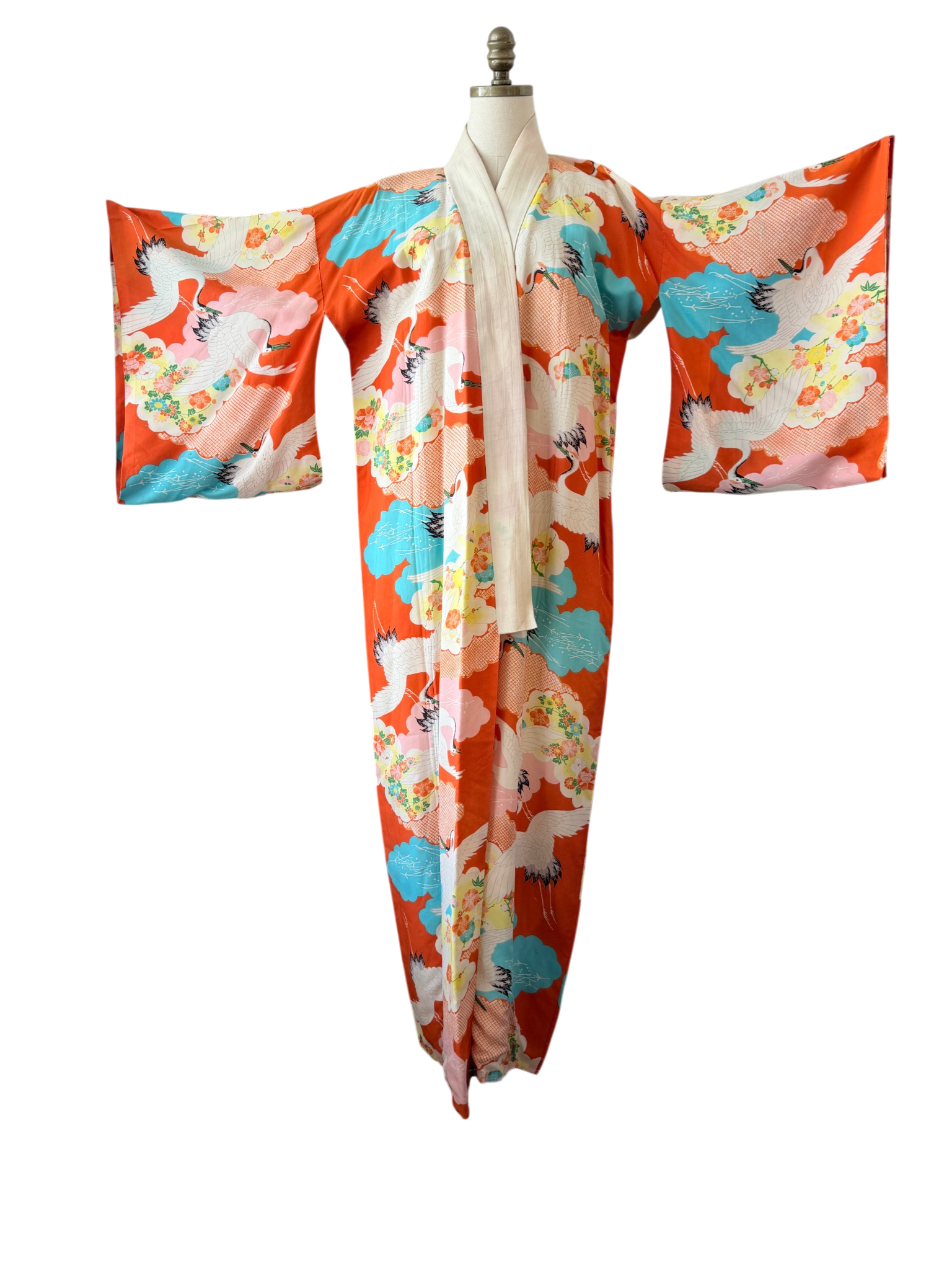 1940s Silk floral & crane kimono