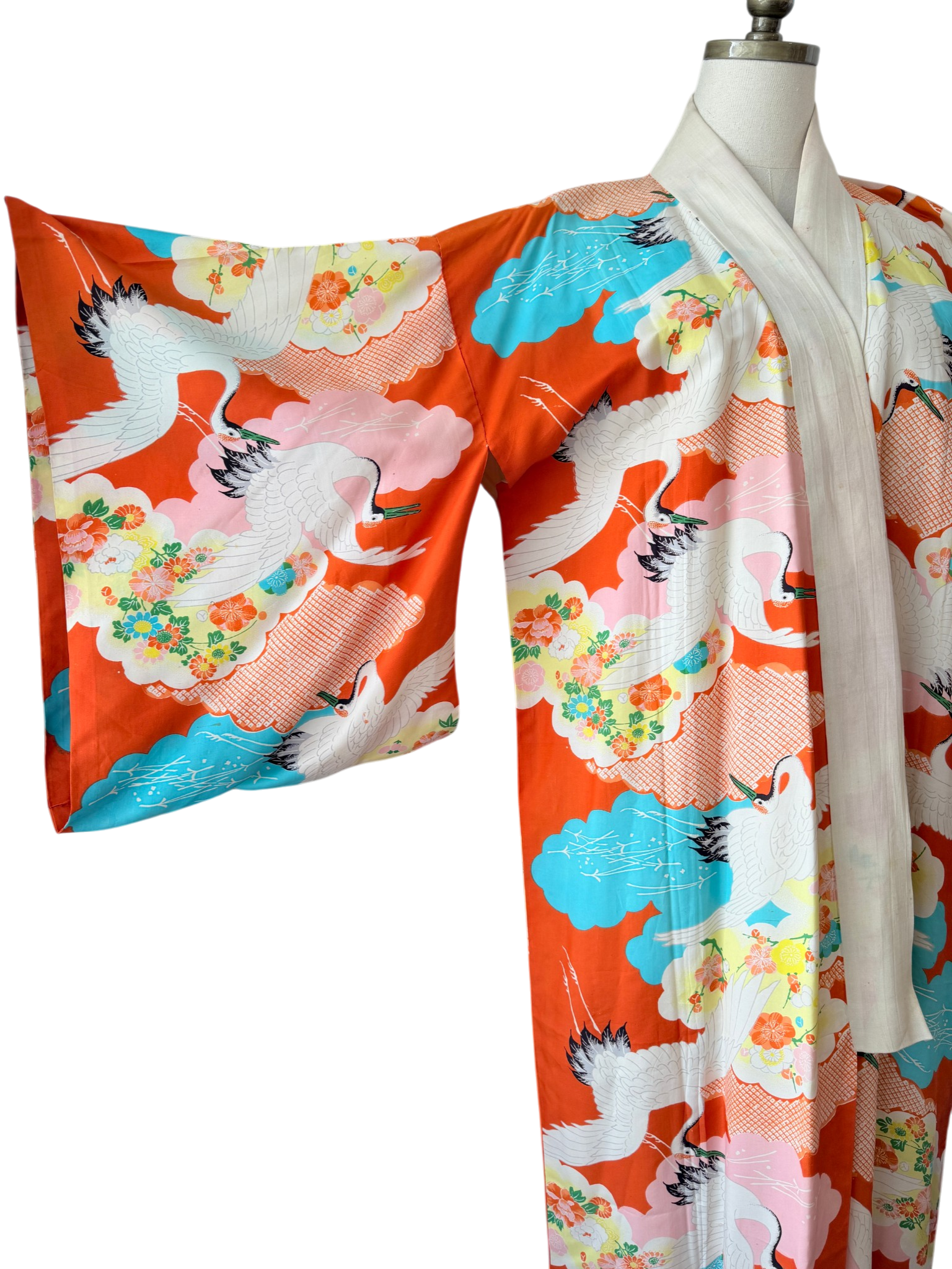 1940s Silk floral & crane kimono