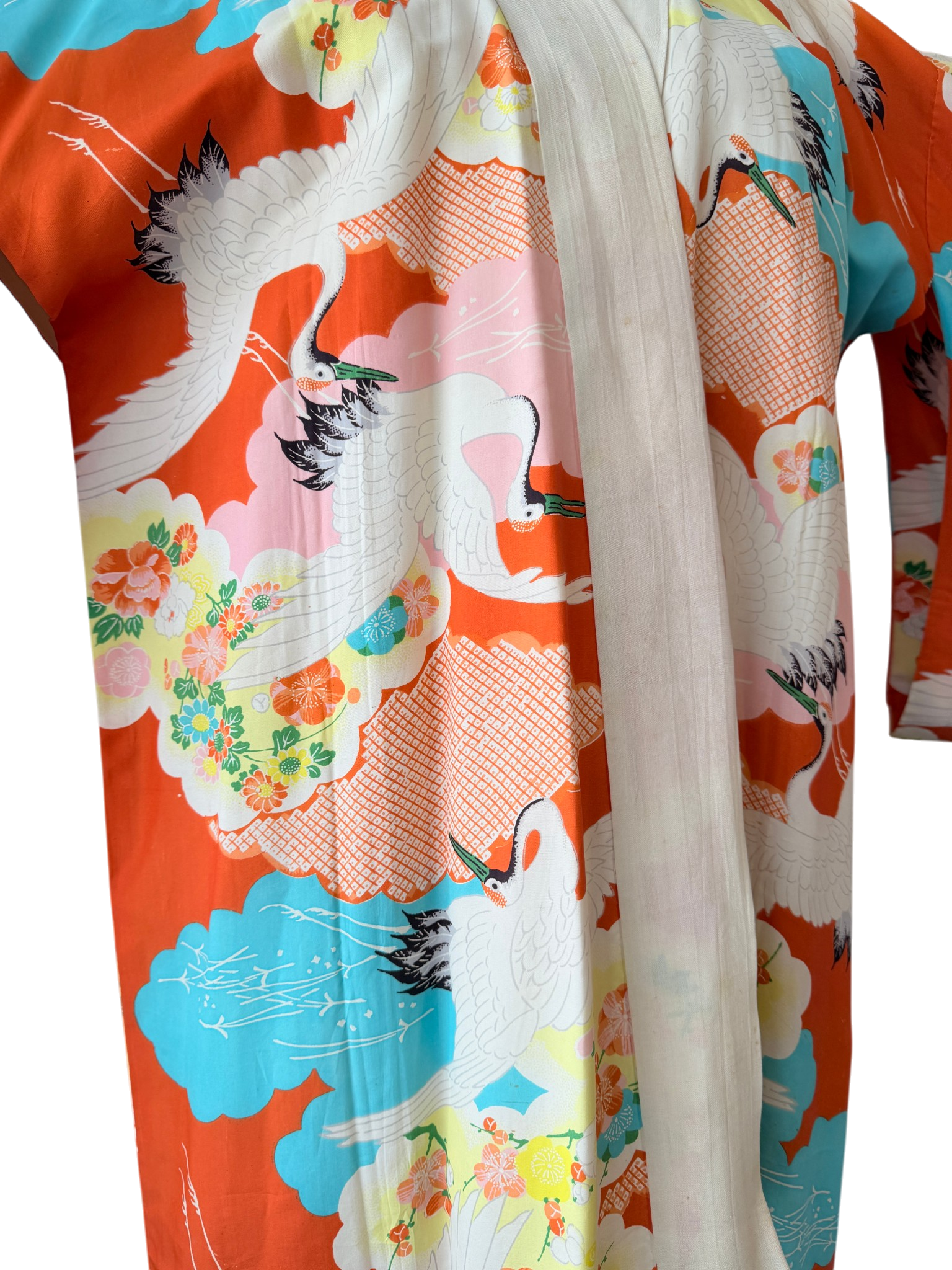 1940s Silk floral & crane kimono