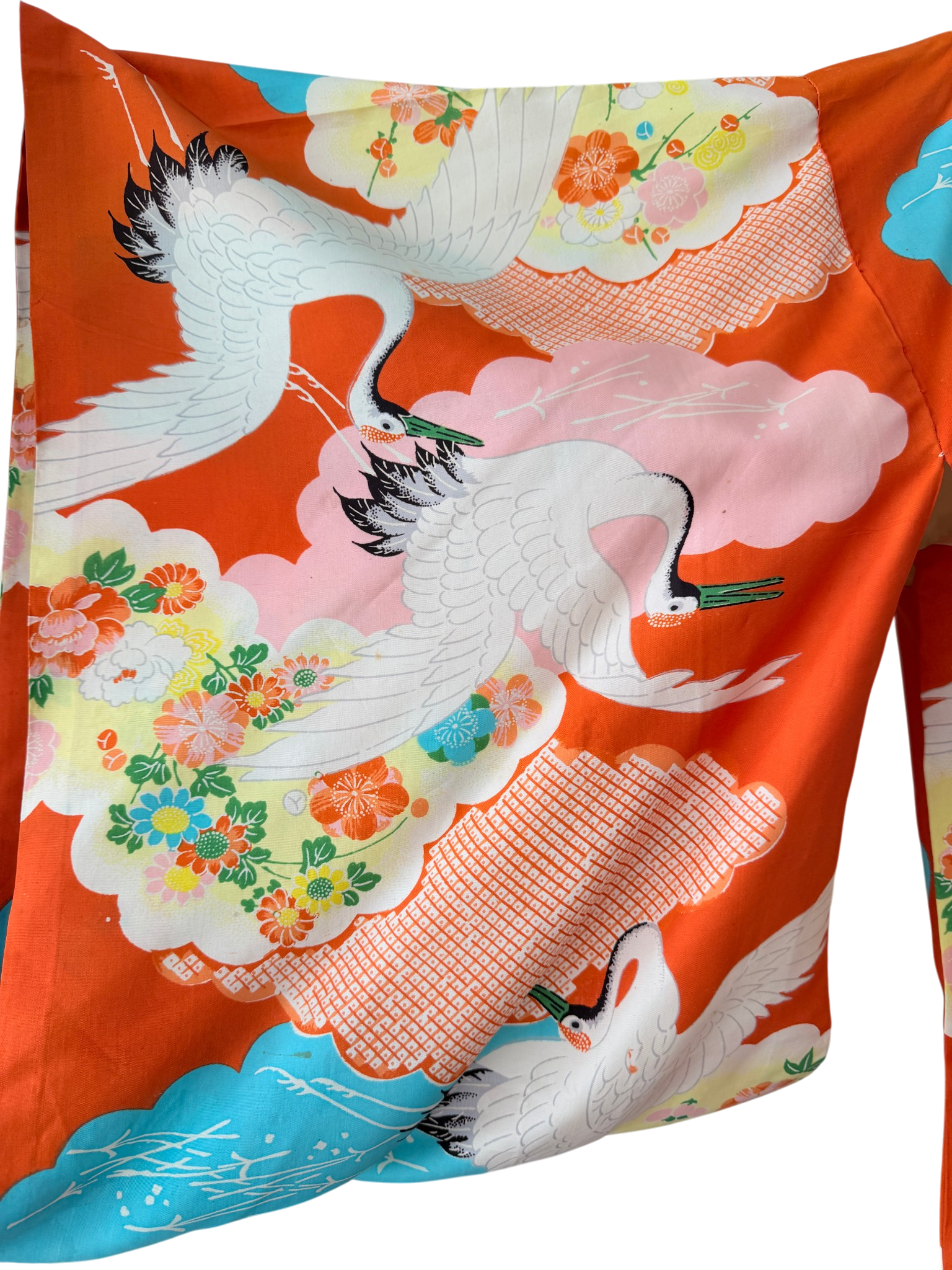 1940s Silk floral & crane kimono