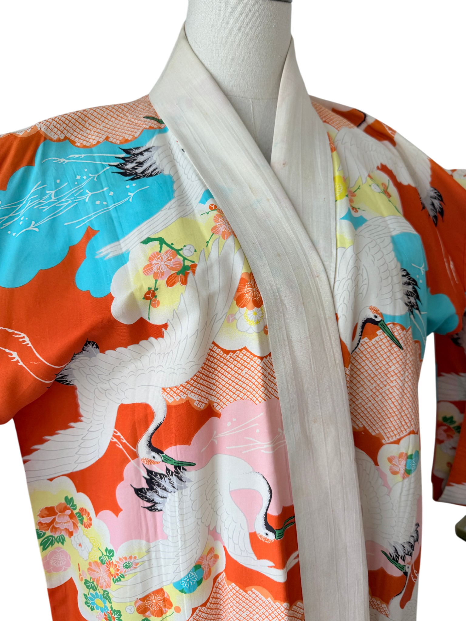 1940s Silk floral & crane kimono