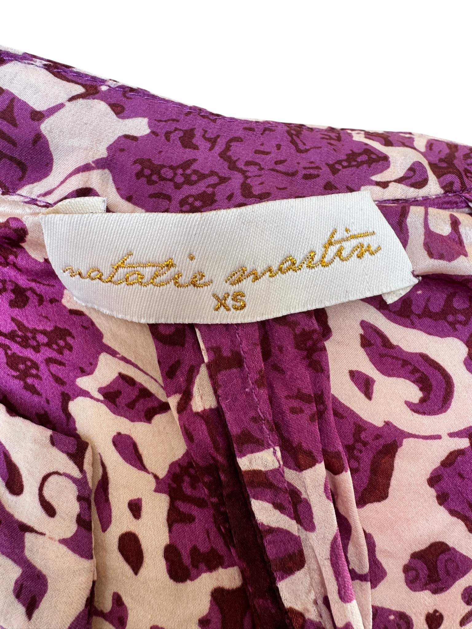 Natalie Martin Silk Floral Caftan Dress with Puff Sleeves & Tie Neck