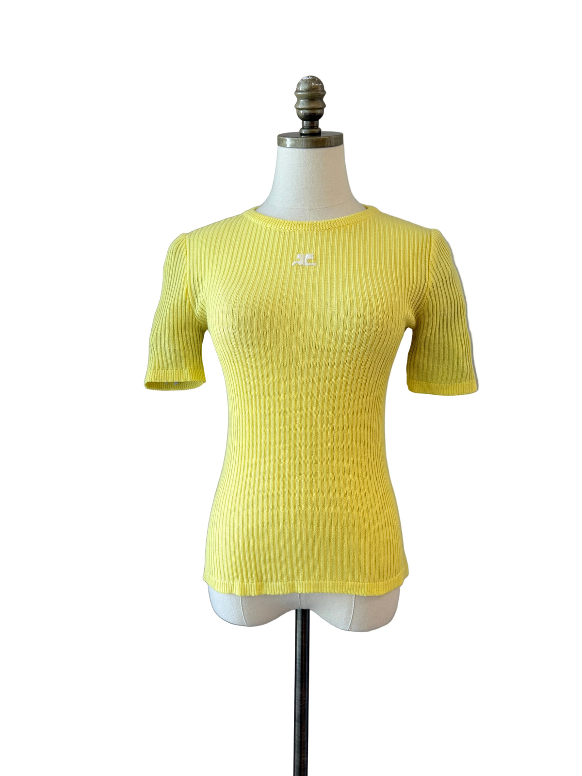 1970s Courrèges Ribbed Short-Sleeve Crew-Neck Tee with Logo