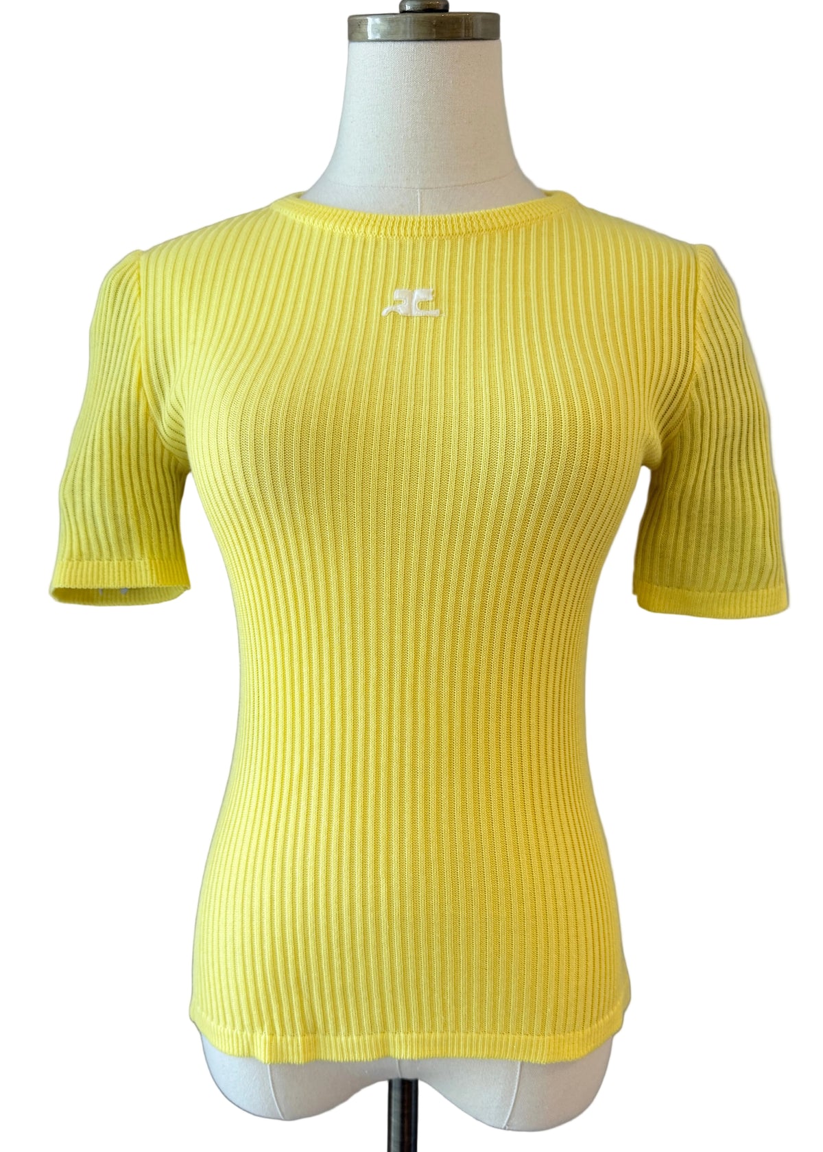 1970s Courrèges Ribbed Short-Sleeve Crew-Neck Tee with Logo