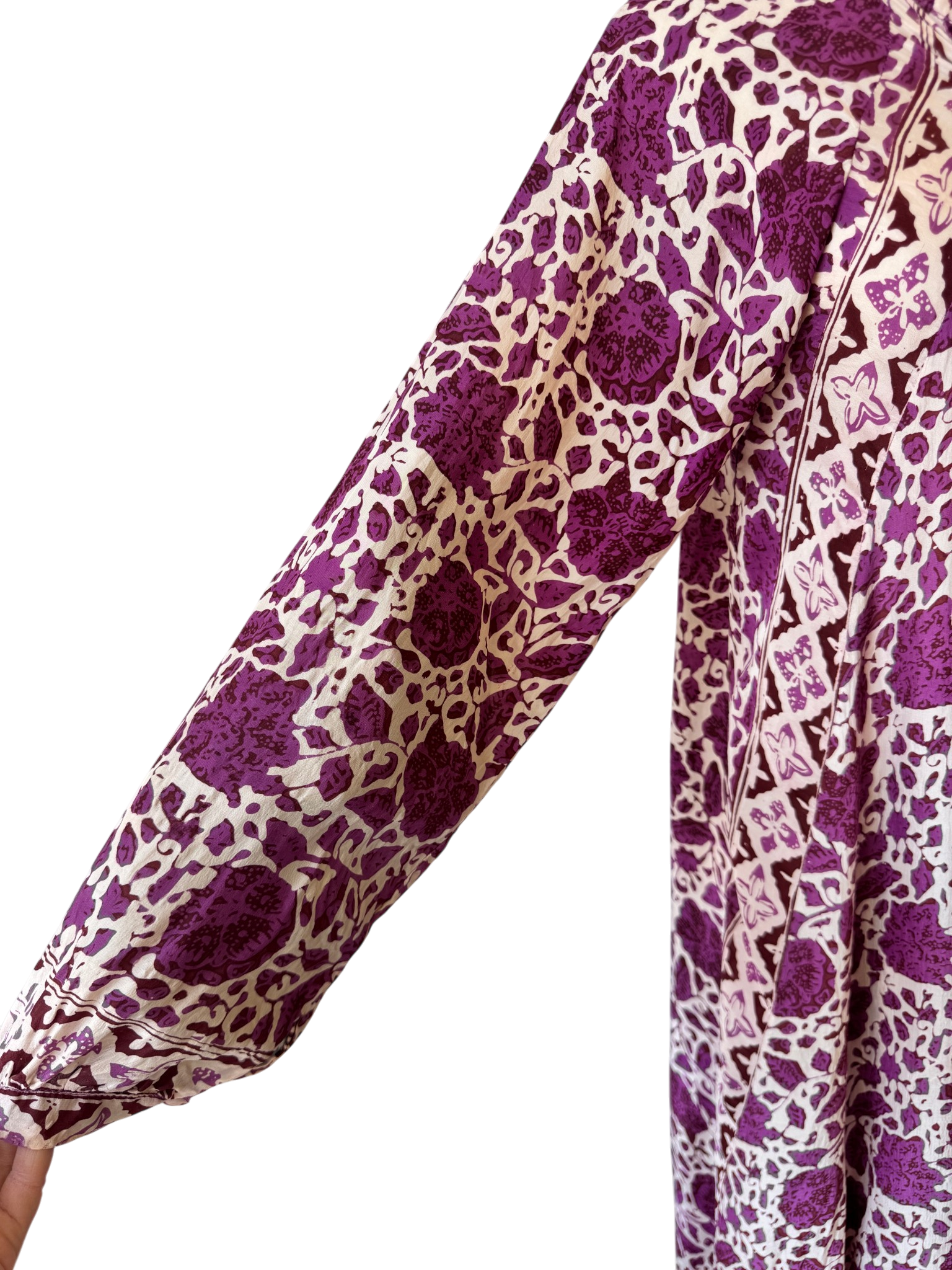 Natalie Martin Silk Floral Caftan Dress with Puff Sleeves & Tie Neck