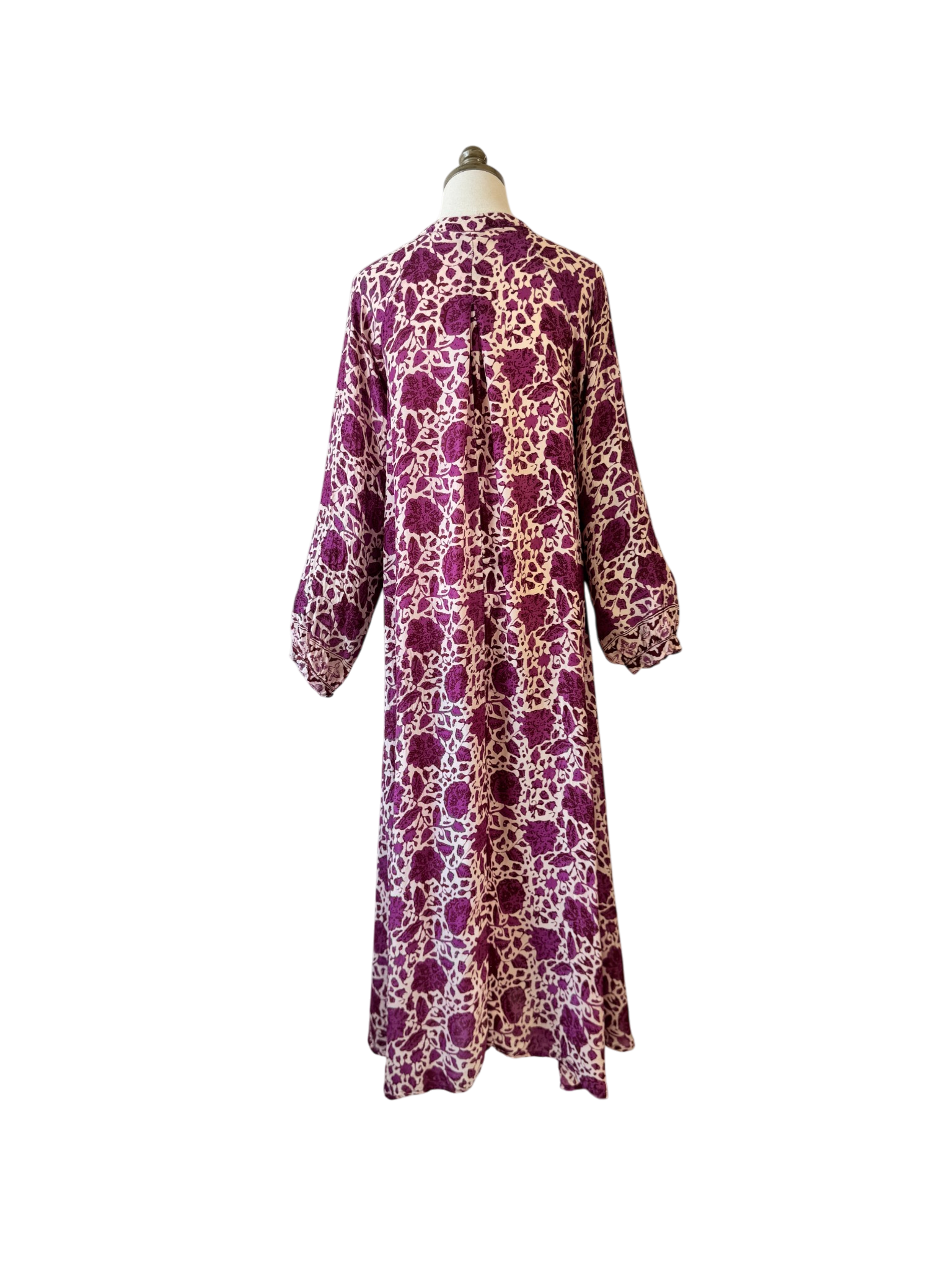 Natalie Martin Silk Floral Caftan Dress with Puff Sleeves & Tie Neck