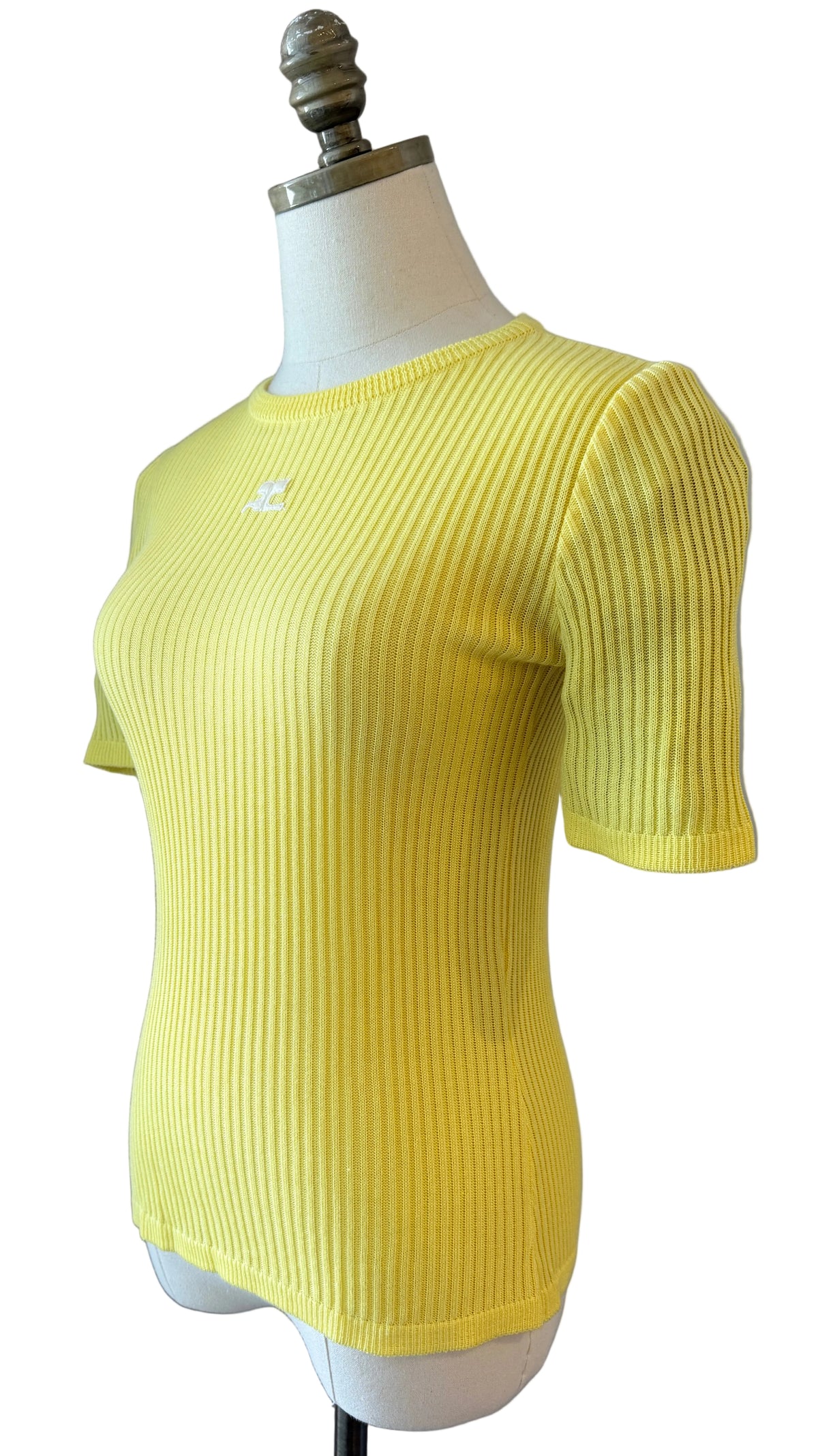 1970s Courrèges Ribbed Short-Sleeve Crew-Neck Tee with Logo