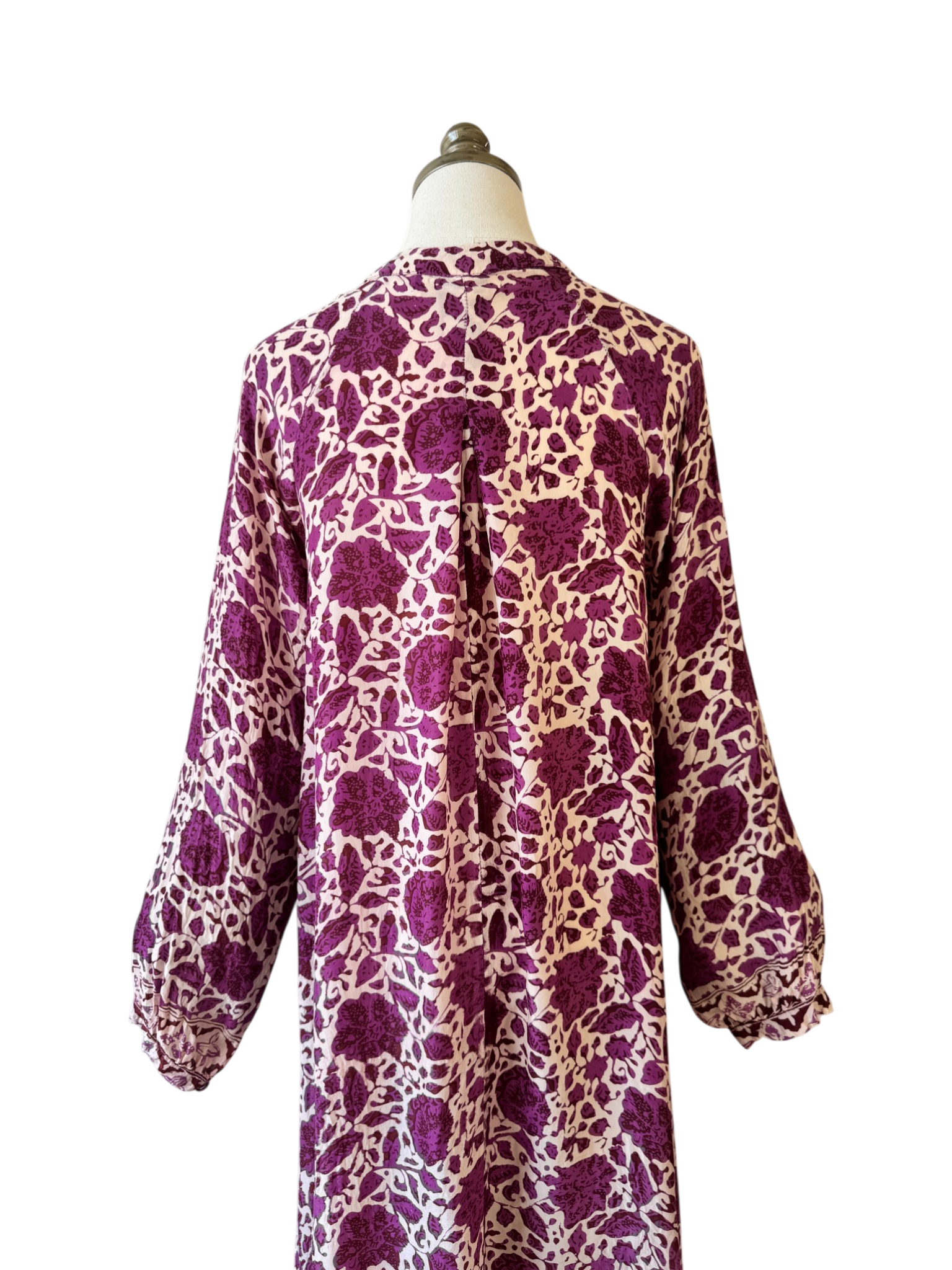 Natalie Martin Silk Floral Caftan Dress with Puff Sleeves & Tie Neck